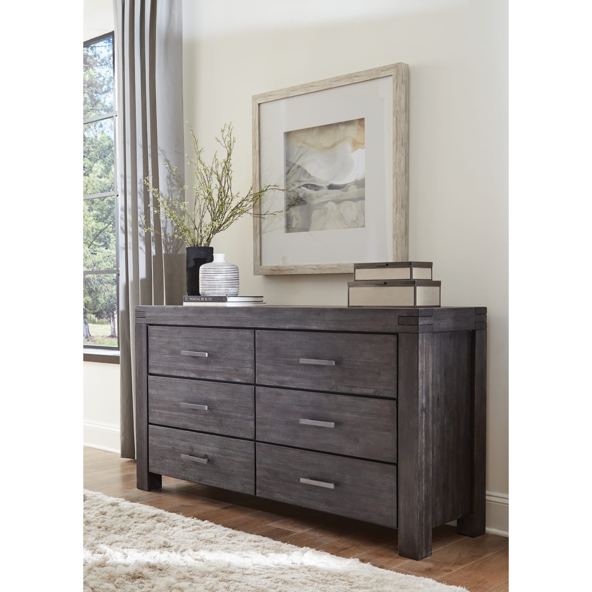 2024 Meadow Six-Drawer Solid Wood Dresser in Graphite - Perfect for Bedroom Storage & Organization | Sturdy Wooden Chest of Drawers for Clothes, Linens & Home Decor