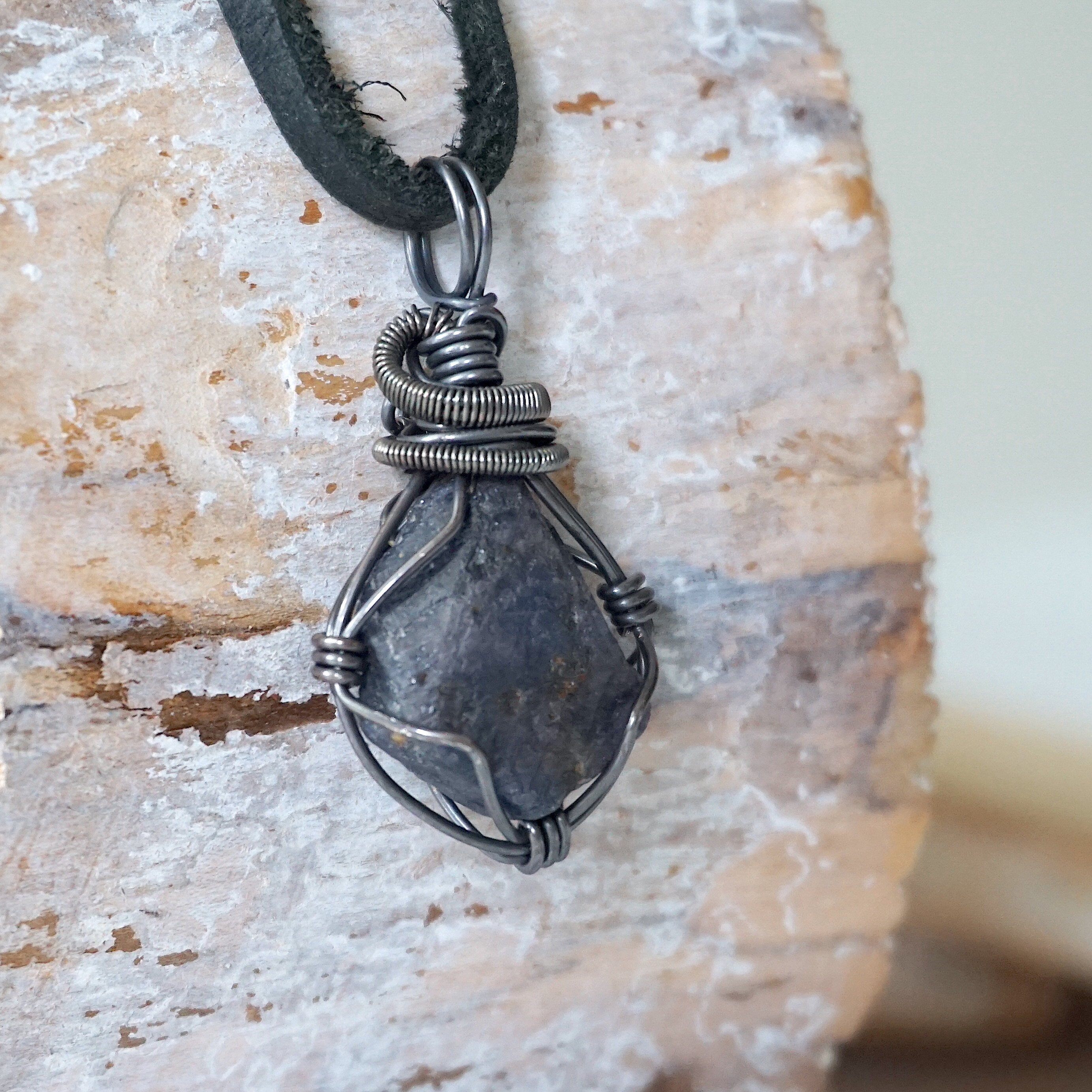 Natural Raw Sapphire Necklace - Handmade Antiqued Sterling Silver Jewelry for Women - Perfect for Weddings, Gifts & Boho Fashion