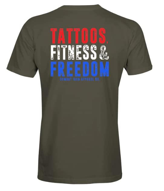 Combat Iron Tattoos Fitness Freedom Graphic T-Shirt for Men - Short Sleeve Casual Tee for Gym, Workout & Streetwear