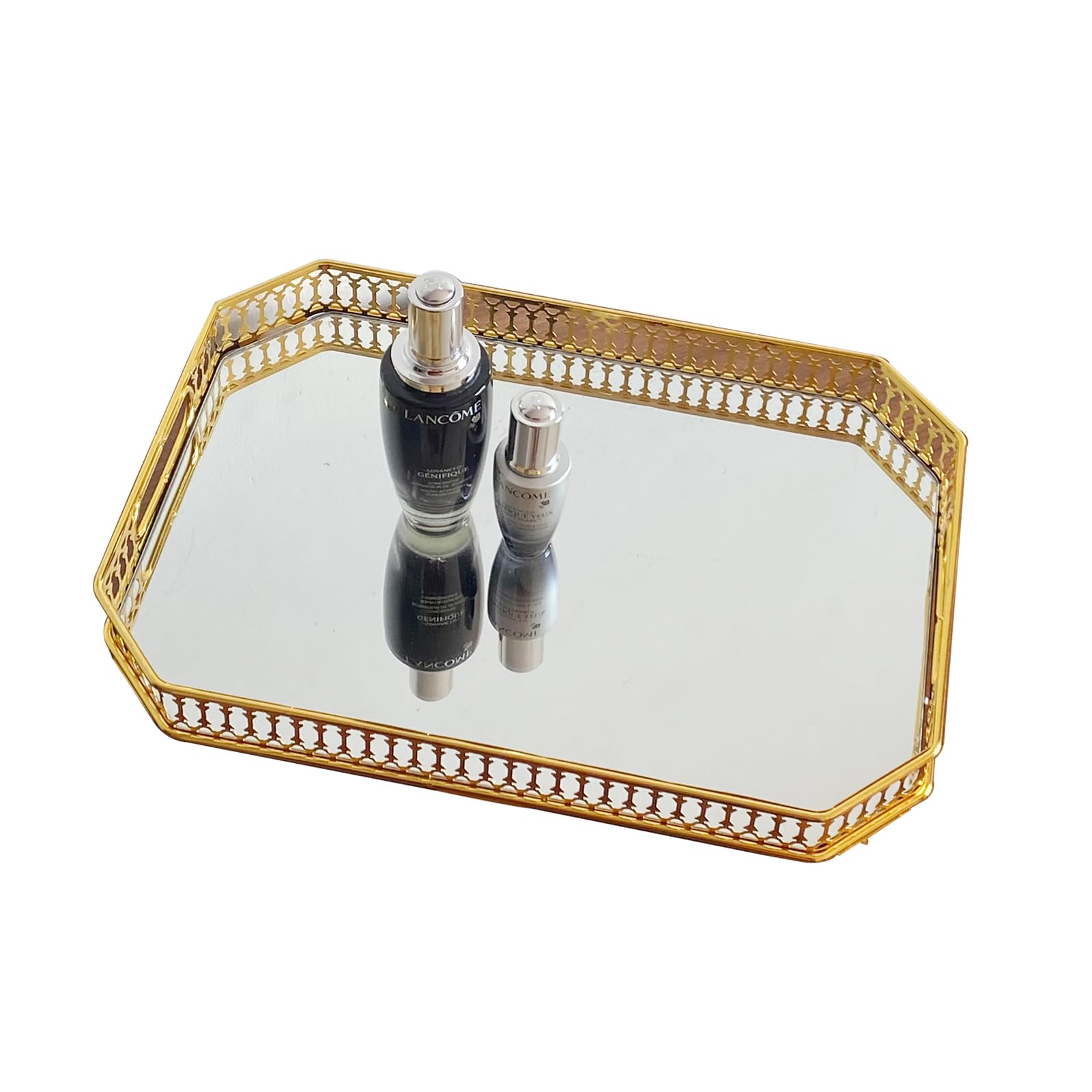 Elegant Gold Perfume Tray with Mirror - Large 14.6