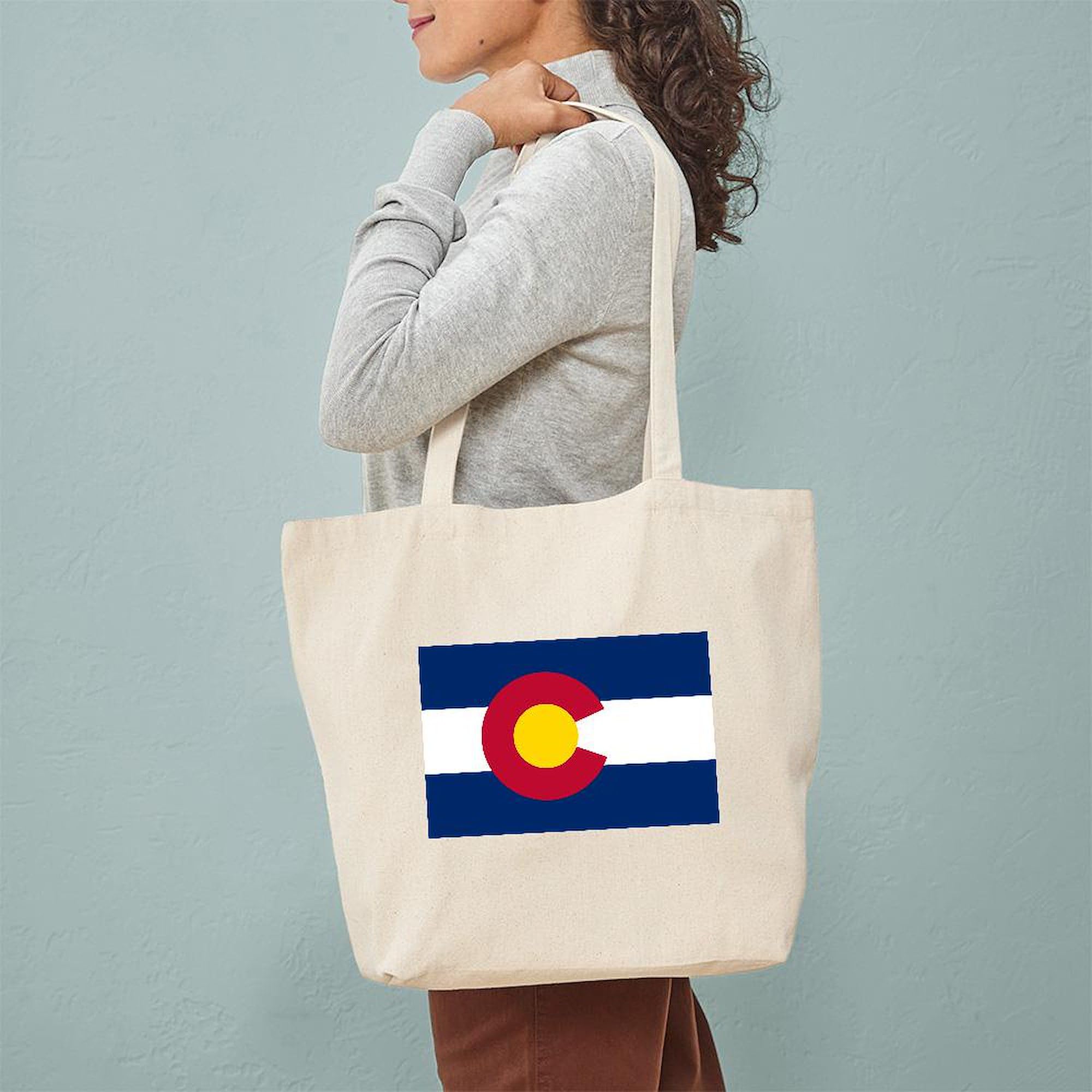 Colorado State Flag Tote Bag - Natural Canvas Reusable Shopping Bag with Pouch | Eco-Friendly Grocery Bag for Travel, Beach & Daily Use