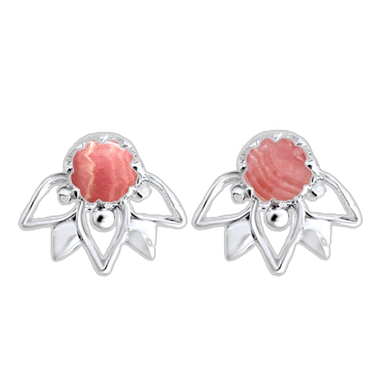 Laihas Inflorescence Rhodochrosite Stud Earrings - Genuine Pink Gemstone Jewelry for Women, Dainty Rose Quartz Earrings for Everyday Wear, Perfect Gift for Valentine's Day, Anniversary or Birthday | Office, Date Night, Special Occasions