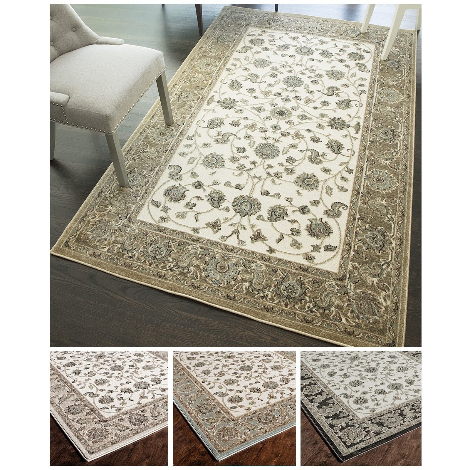 Rugs America RV100C 5' x 8' Ivory Blue Area Rug - Soft Living Room Carpet for Bedroom, Dining Room & Home Decor