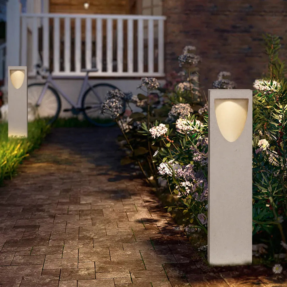 Outdoor Rectangular Stone Garden Bollard Lights - Waterproof LED Landscape Lighting for Pathways, Driveways, and Yards