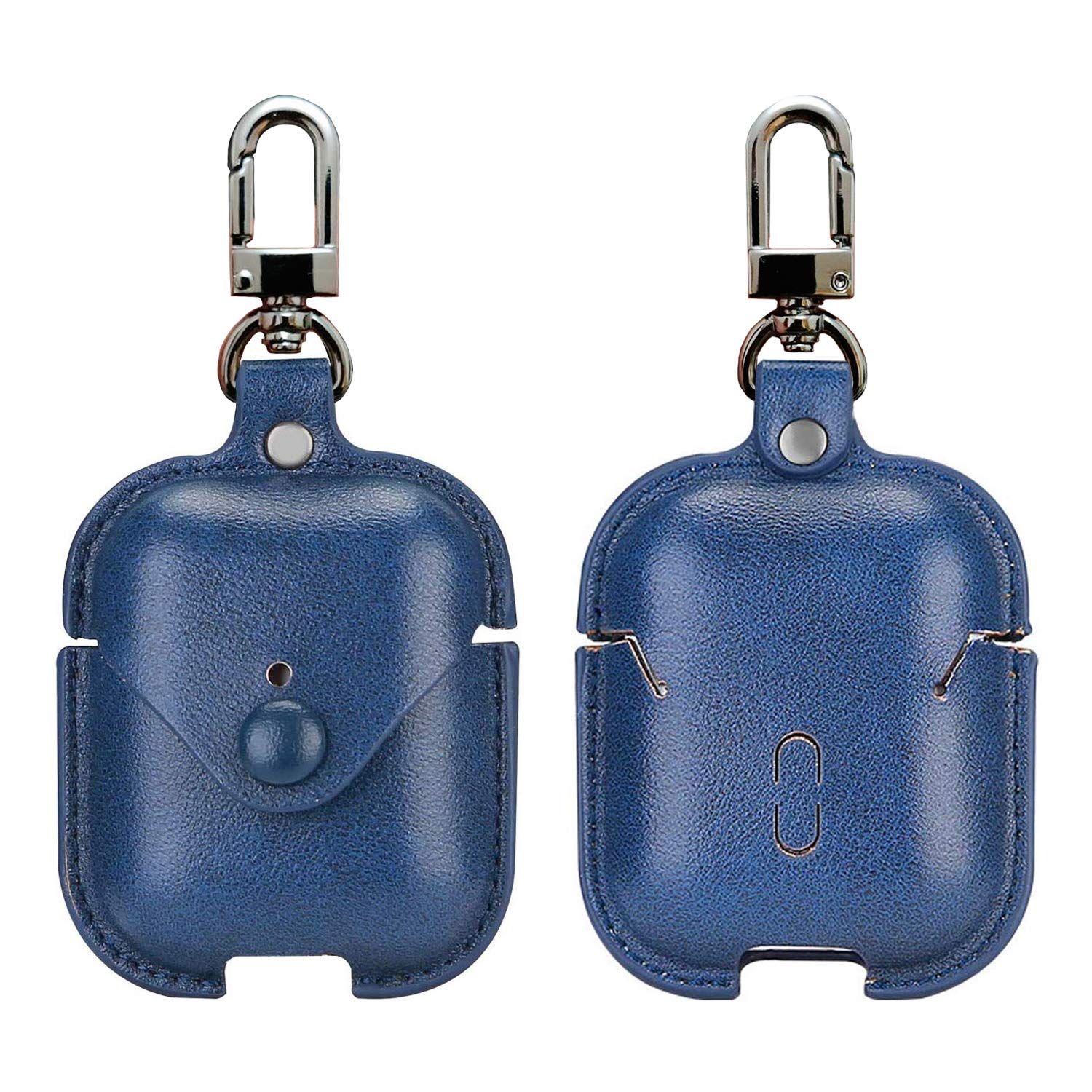 Premium Leather AirPods 1/2 Charging Case Cover with Secure Snap-Fastener - Blue | Compatible with Apple AirPods 1st & 2nd Generation | Perfect for Travel, Work & Daily Protection