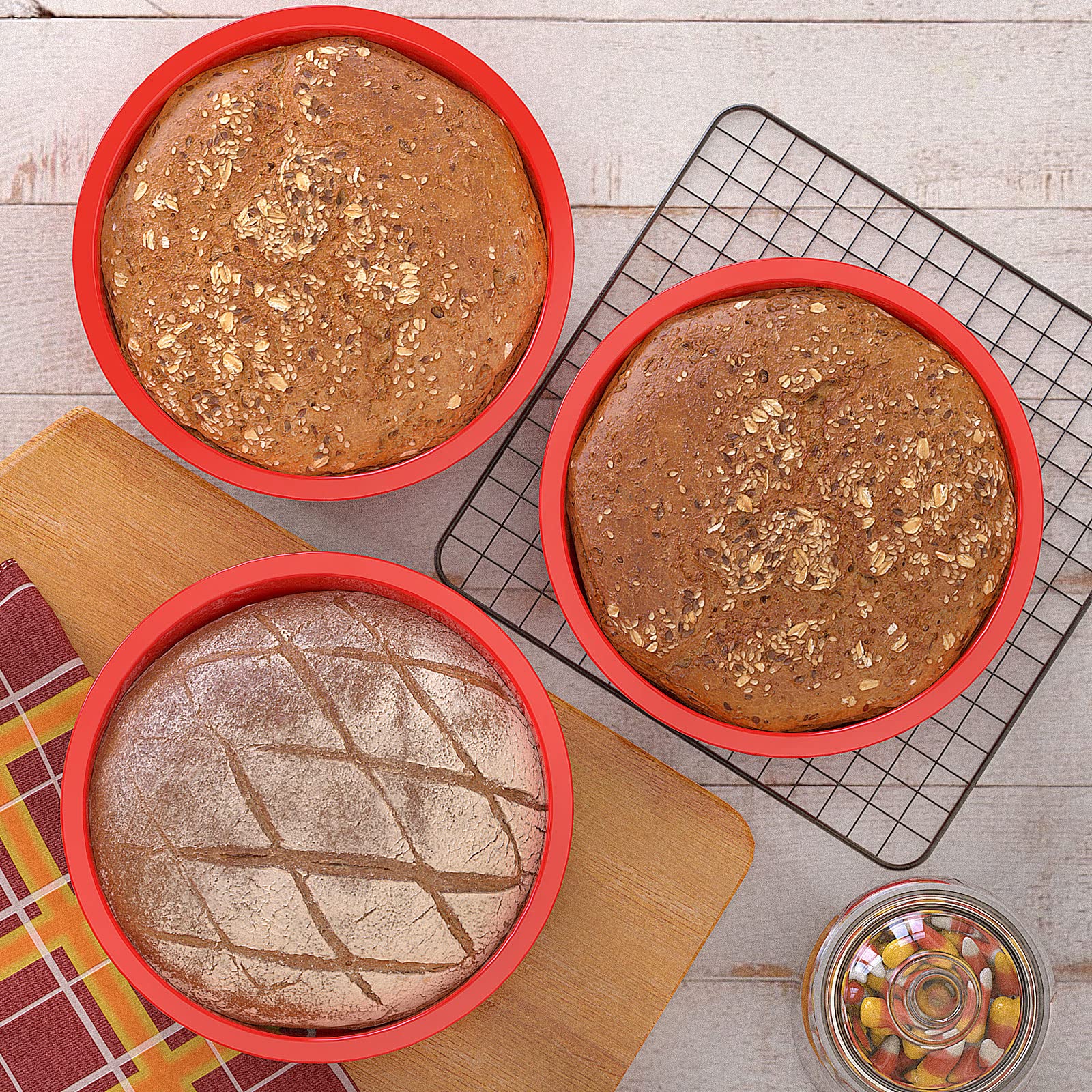 SILIVO 8 Inch Nonstick Silicone Cake Pans (3 Pack) - Round Baking Molds for Layer Cakes, Cheesecakes & Chocolate Cakes | Perfect for Birthday Parties, Wedding Cakes & Home Baking