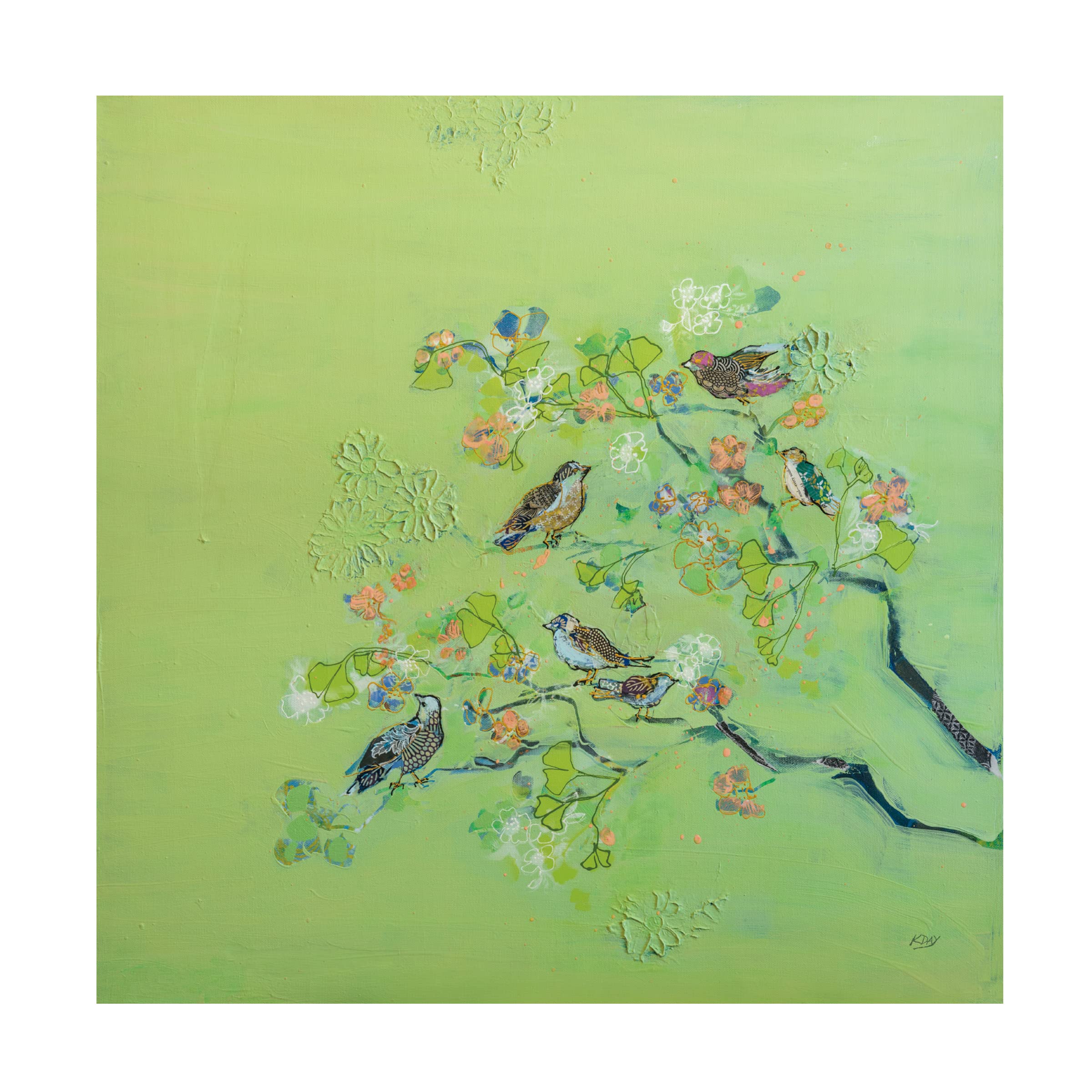 Trademark Fine Art 'Bird Song' Canvas Wall Art by Kellie Day - Hand-Painted Nature Inspired Decor for Living Room, Bedroom & Office
