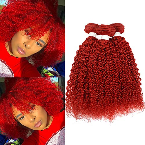 Tony Beauty Bright Red Kinky Curly Brazilian Virgin Human Hair Bundles - 3 Bundles Mixed Length (12 14 16 Inch) for Weft Extensions & Weaves | Perfect for Protective Styles, Wig Making & Natural Hair Blending