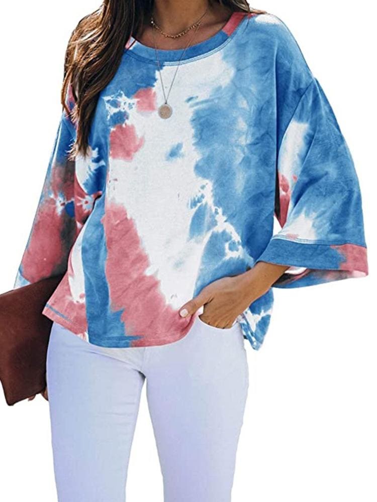 Lovevop Women's Casual Tie-Dye T-Shirt - Loose Fit Comfortable Cotton Tee for Everyday Wear, Summer Outfits & Boho Style Fashion