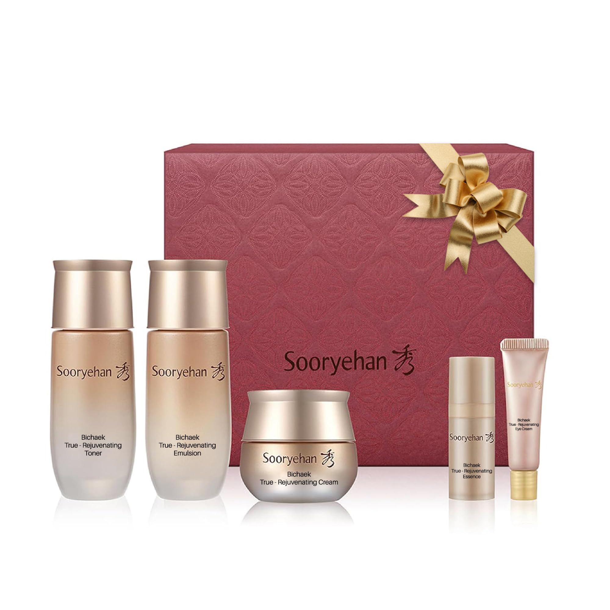 Sooryehan Bichaek True-Rejuvenating Skincare Set (206ml/6.97oz) - Korean Ginseng & Herbal Extract Anti-Aging Cream & Serum for Radiant, Firm & Elastic Skin | LG Beauty | Daily Hydration & Night Repair Routine