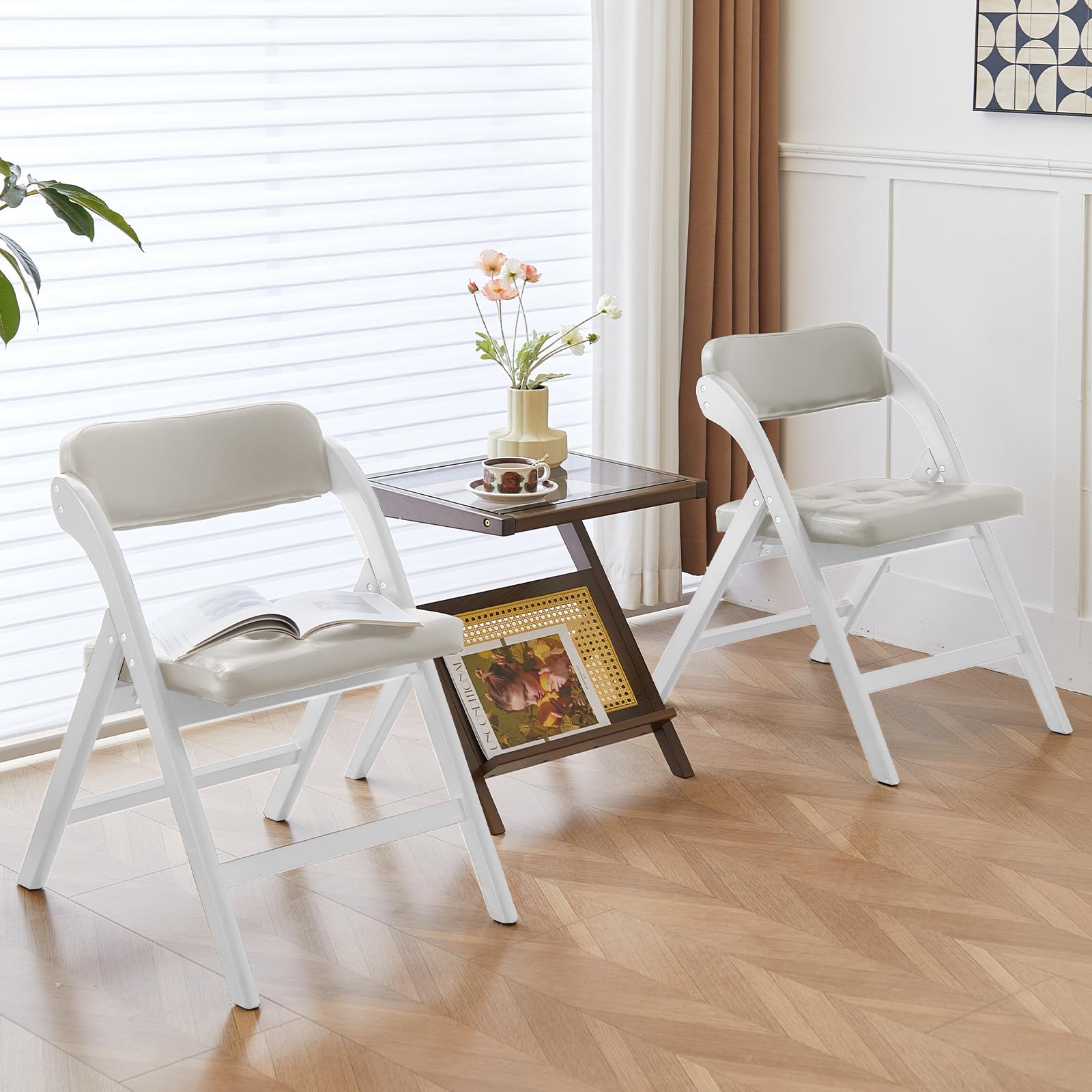 Comfortable Wooden Folding Chairs Set of 2 with Padded Seats - 31