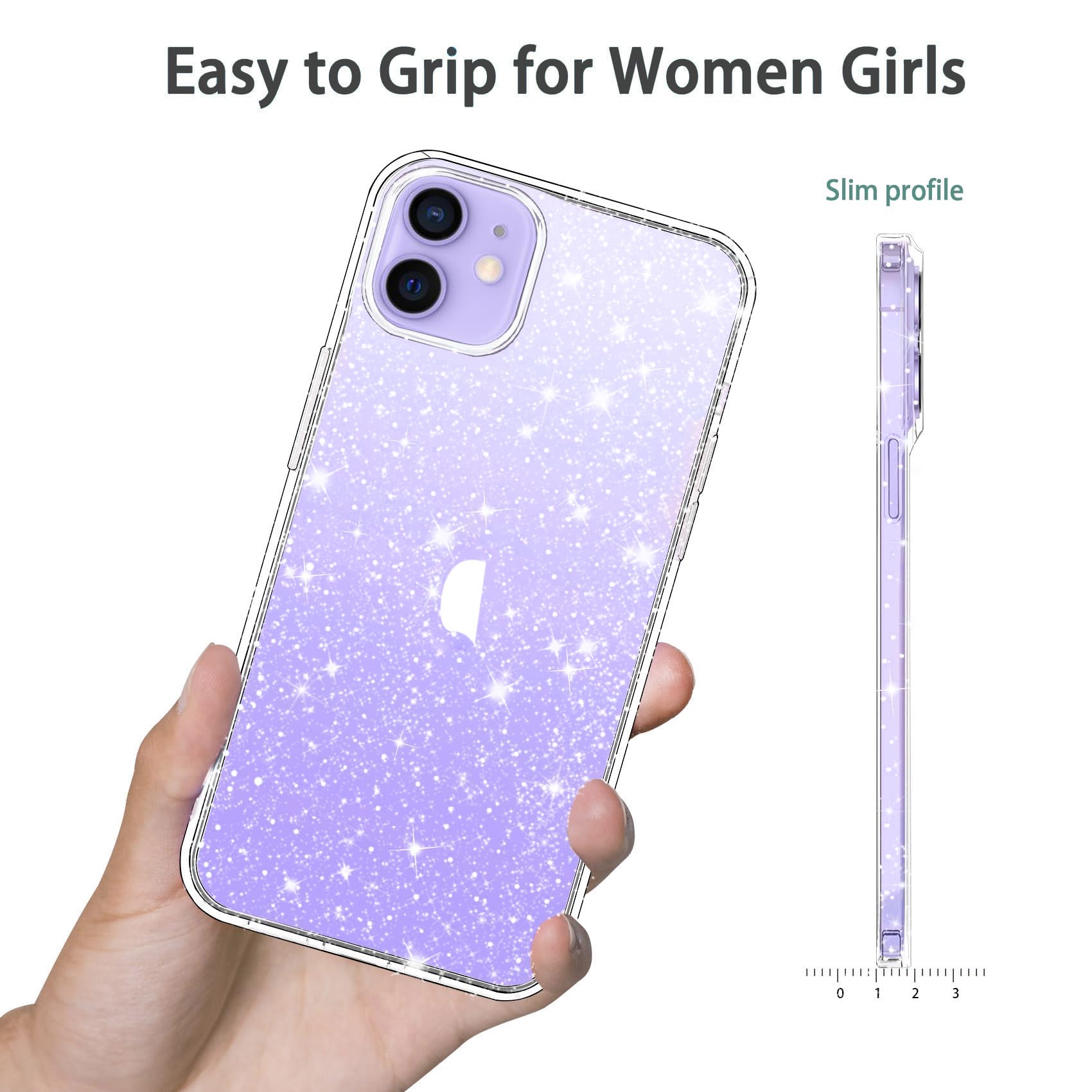Sparkly Crystal Glitter iPhone 12/12 Pro Case for Women - Slim Protective Shockproof Clear Glitter Phone Cover (6.1