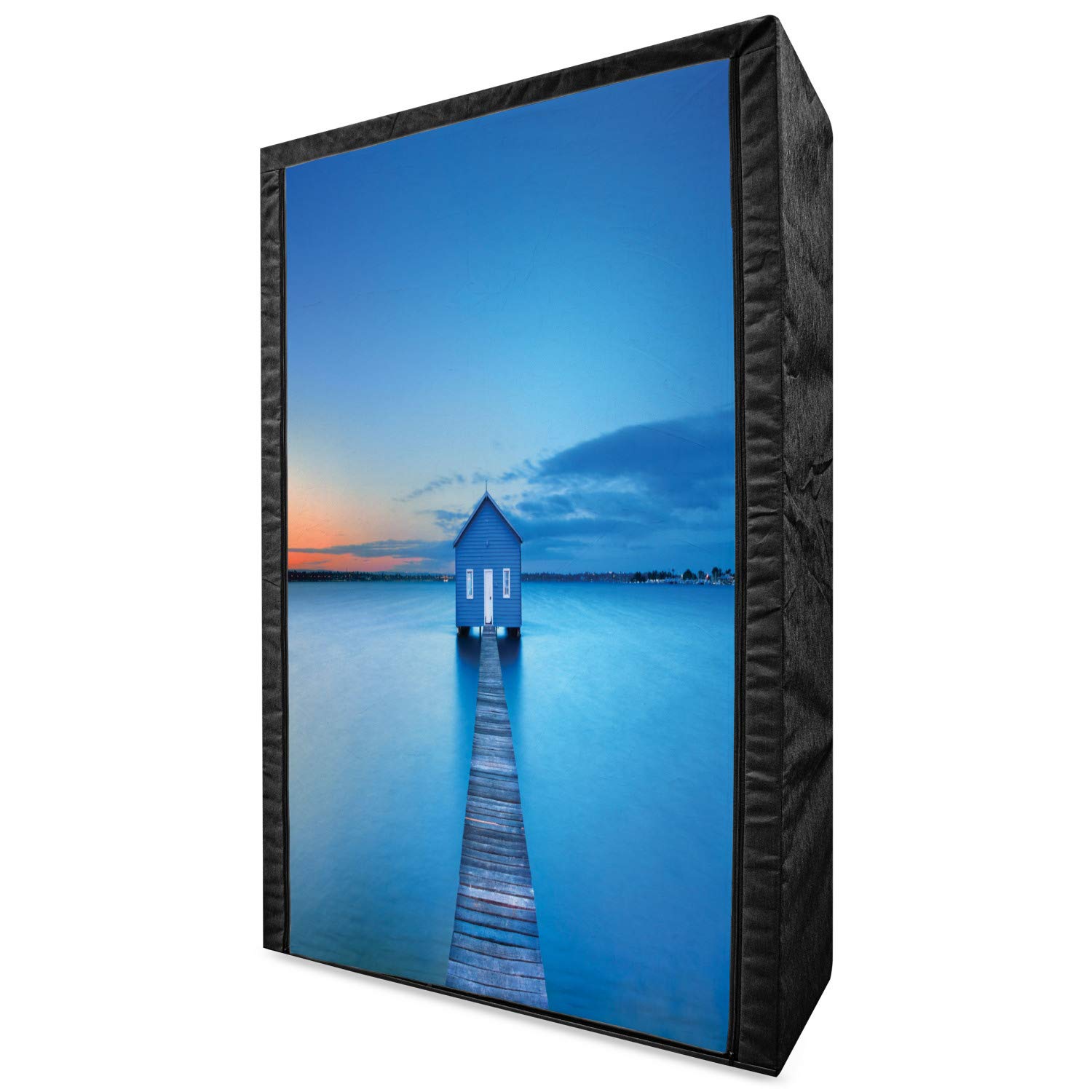 Ambesonne Portable Fabric Wardrobe - Sunrise Over Water Lakehouse Cabin Boardwalk Design, 42.5