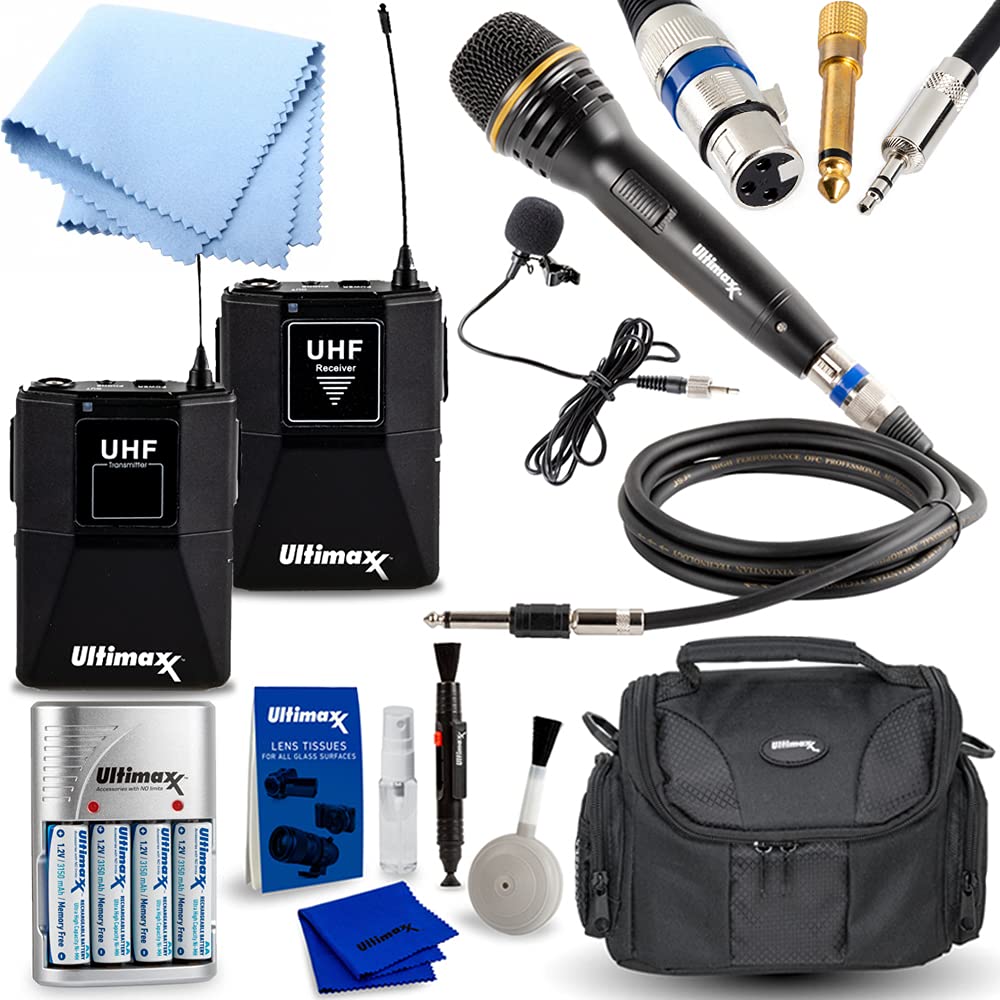 Ultimaxx Professional Wireless Microphone Kit with Lavalier & Handheld Mic, 4X AA Batteries, Charger & Carry Case - Perfect for Karaoke, Public Speaking, Podcasting & Live Performances