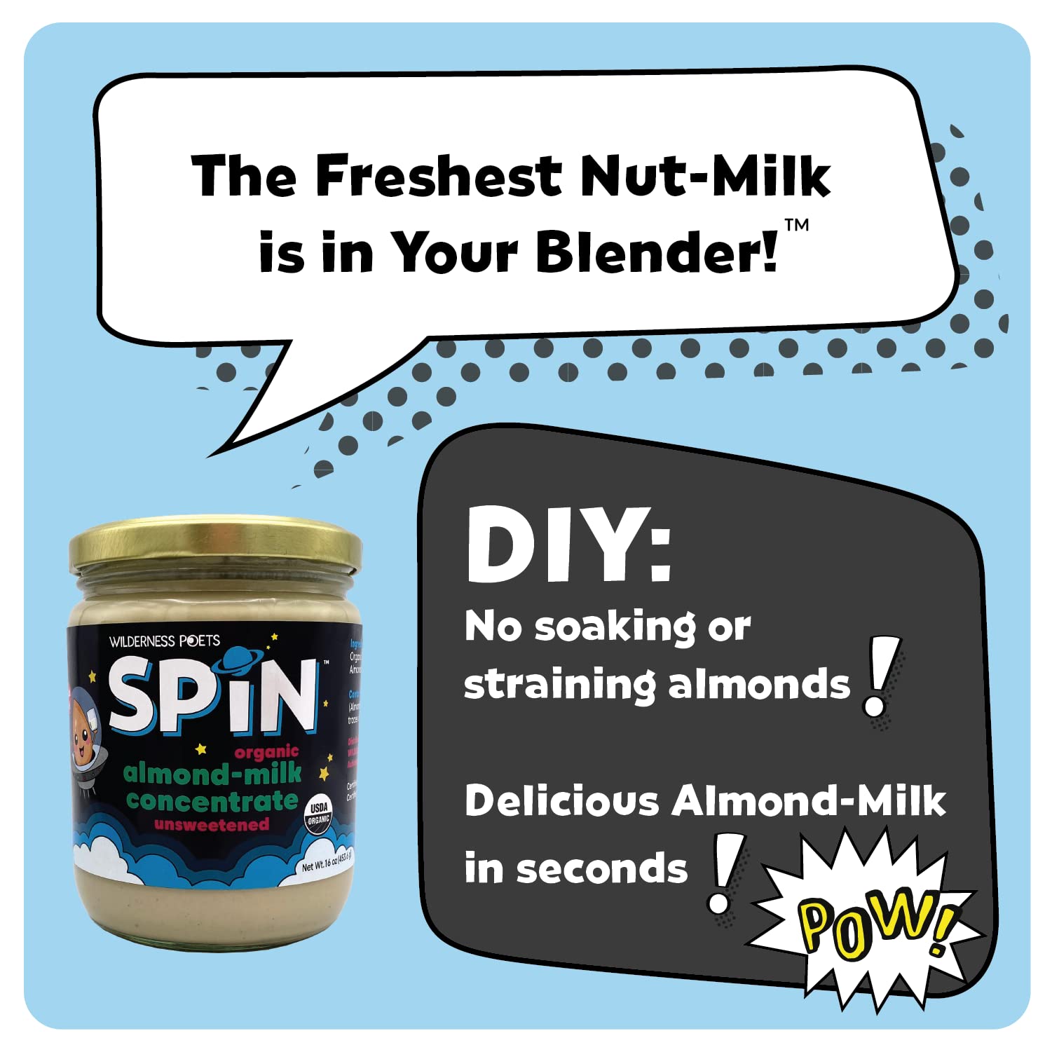 Organic Almond Milk Concentrate (Unsweetened) by Wilderness Poets - 1 Gallon (8 Pound) - 228 Servings - Make Dairy-Free Almond Milk, Coffee Creamer, Vegan Lattes, Smoothies & Desserts - Perfect for Plant-Based Diets, Keto & Paleo Lifestyles