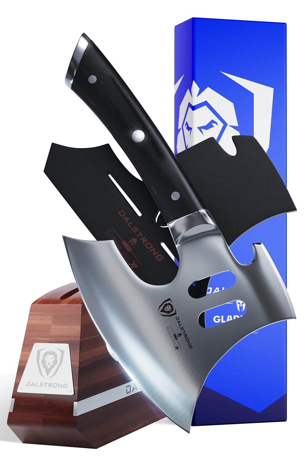 Dalstrong 8-Inch Heavy-Duty Butcher Cleaver Knife - The Punisher - Gladiator Series Elite R with Black G10 Handle, Stand & Sheath - Perfect for Professional Chefs, Home Cooking & Meat Processing
