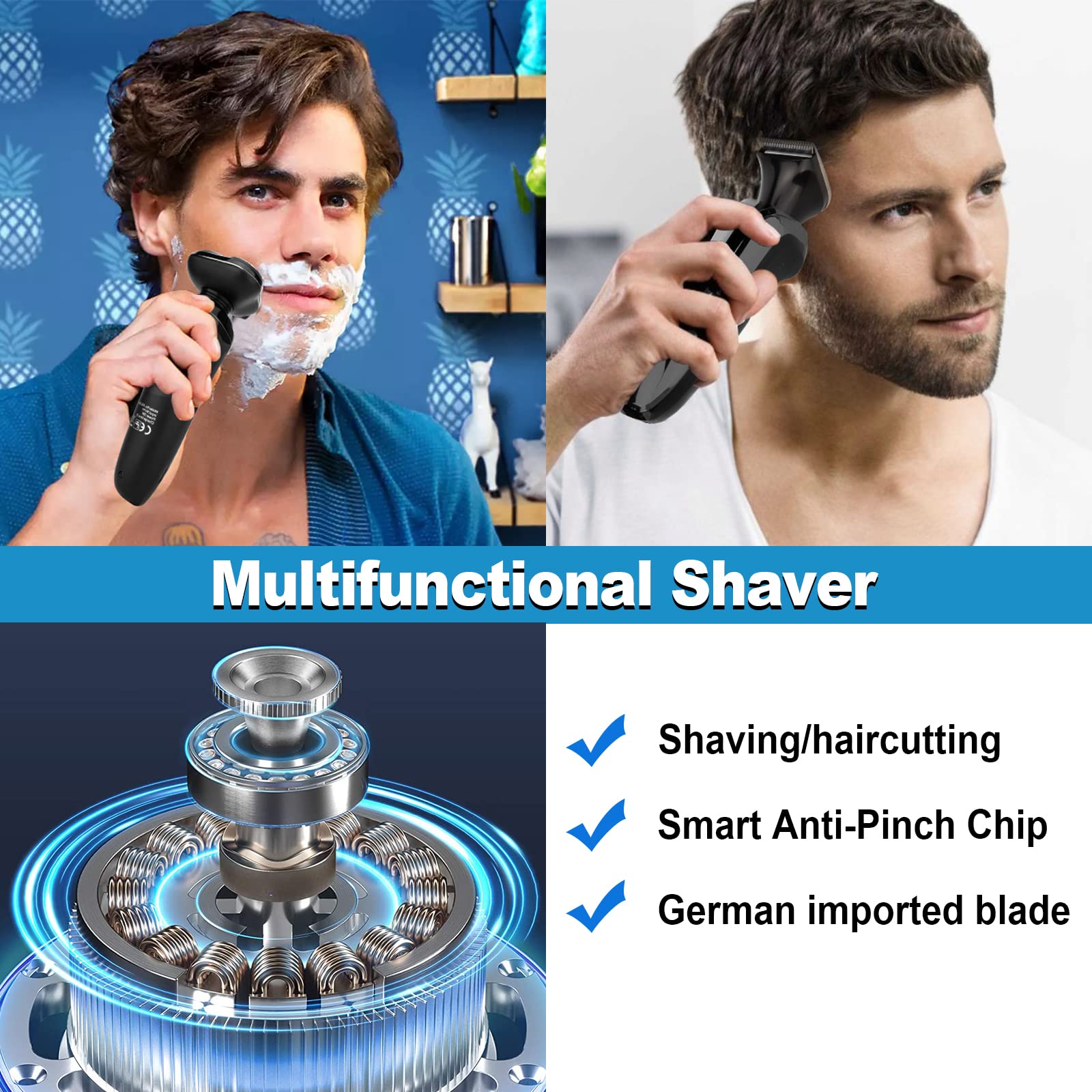Premium Men's Electric Razor - 3D Rotary Shaver for Dry & Wet Use, USB Rechargeable Cordless Face Shaver - Perfect for Travel & Daily Grooming - Ideal Christmas Gift for Men (Blue)