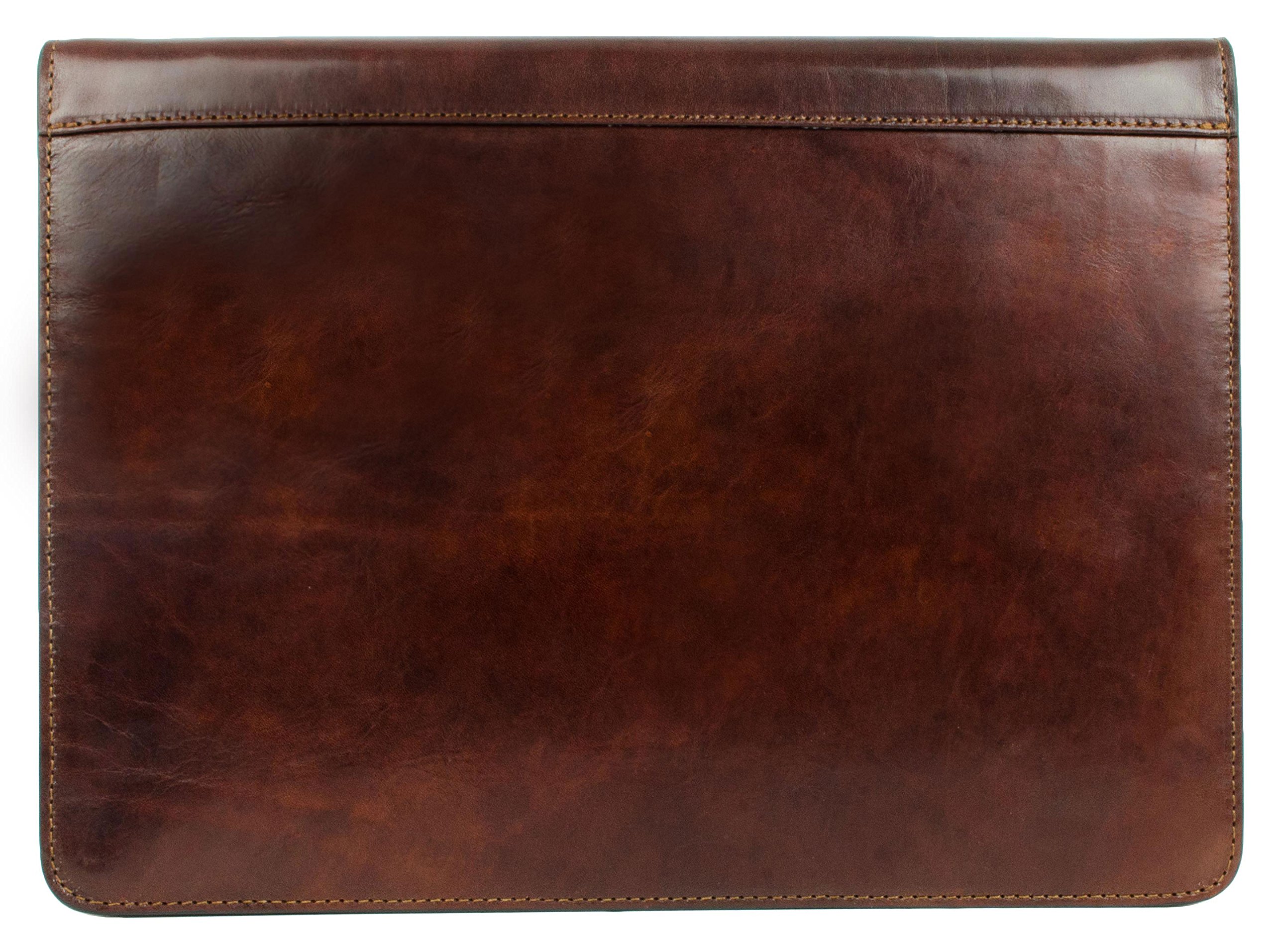 Premium Italian Handcrafted Leather Portfolio Organizer - A4 Document Folder with Time-Resistant Brown Leather - Perfect for Business Meetings, Office Use & Executive Gifts (Includes Gift Box)