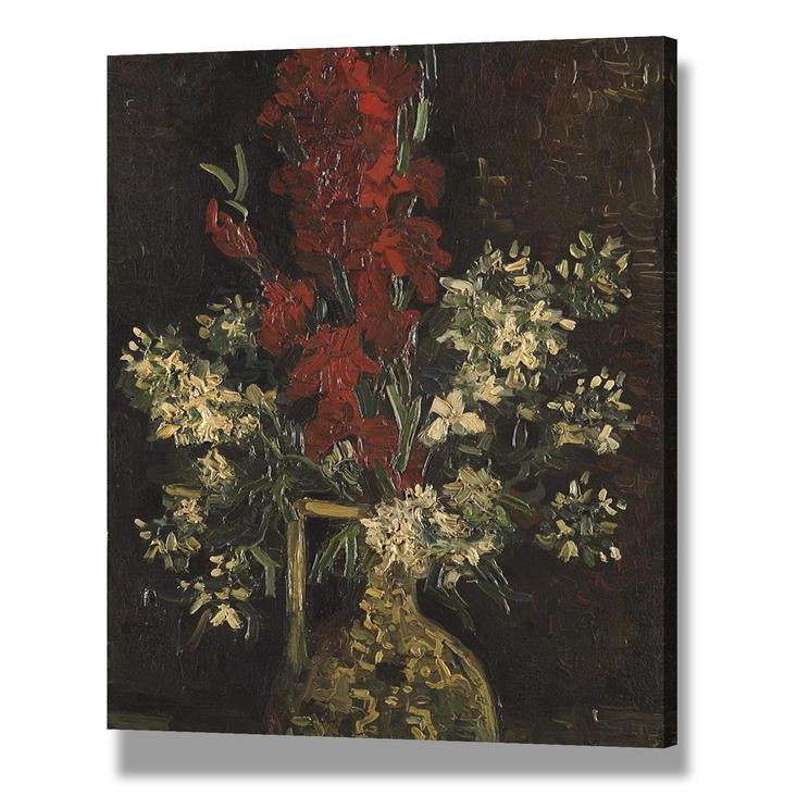 Vincent Van Gogh Floral Wall Art Decor - Vase with Gladioli and Chinese Asters Canvas Print for Living Room, Bedroom & Office Decor | Modern Home Interior Design