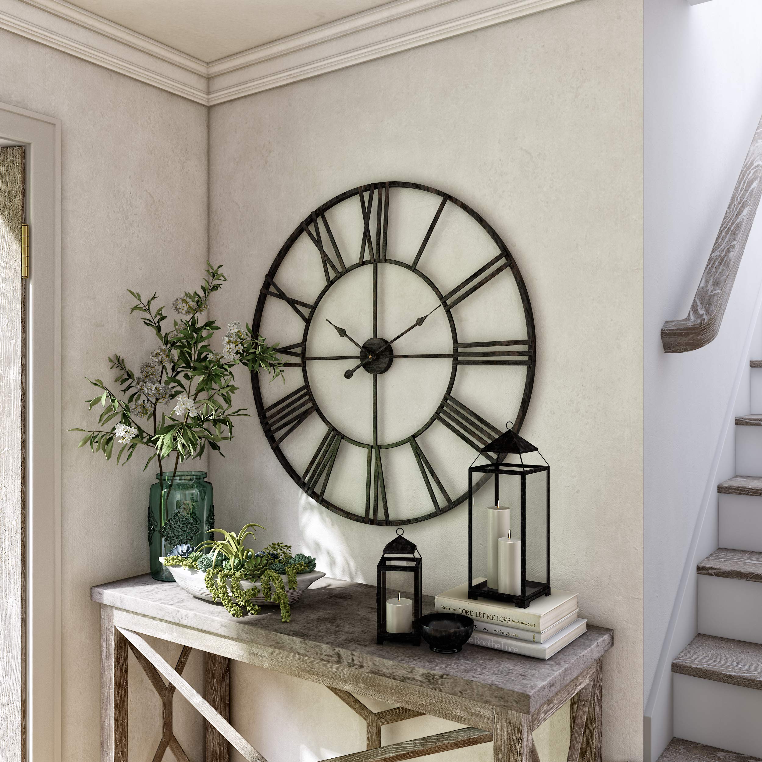 Solange 36 Inch Round Metal Wall Clock - Modern Gray Home Decor for Living Room, Bedroom & Office - Silent Non-Ticking Large Wall Clock