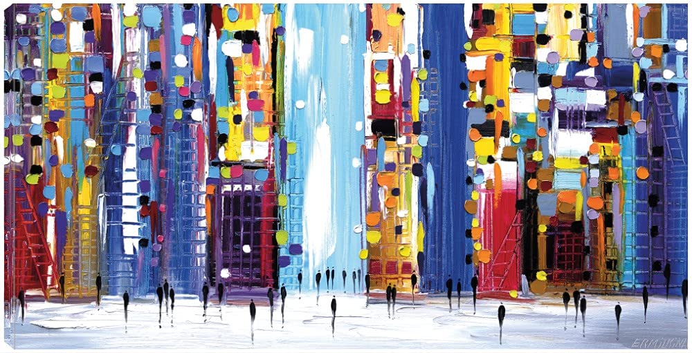 Vivid Night Canvas Wall Art by Ekaterina Ermilkina - Modern Abstract Painting for Living Room, Bedroom, Office & More - Ready to Hang 40x21 Inches - Perfect for Home Decor, Gifts & Interior Design
