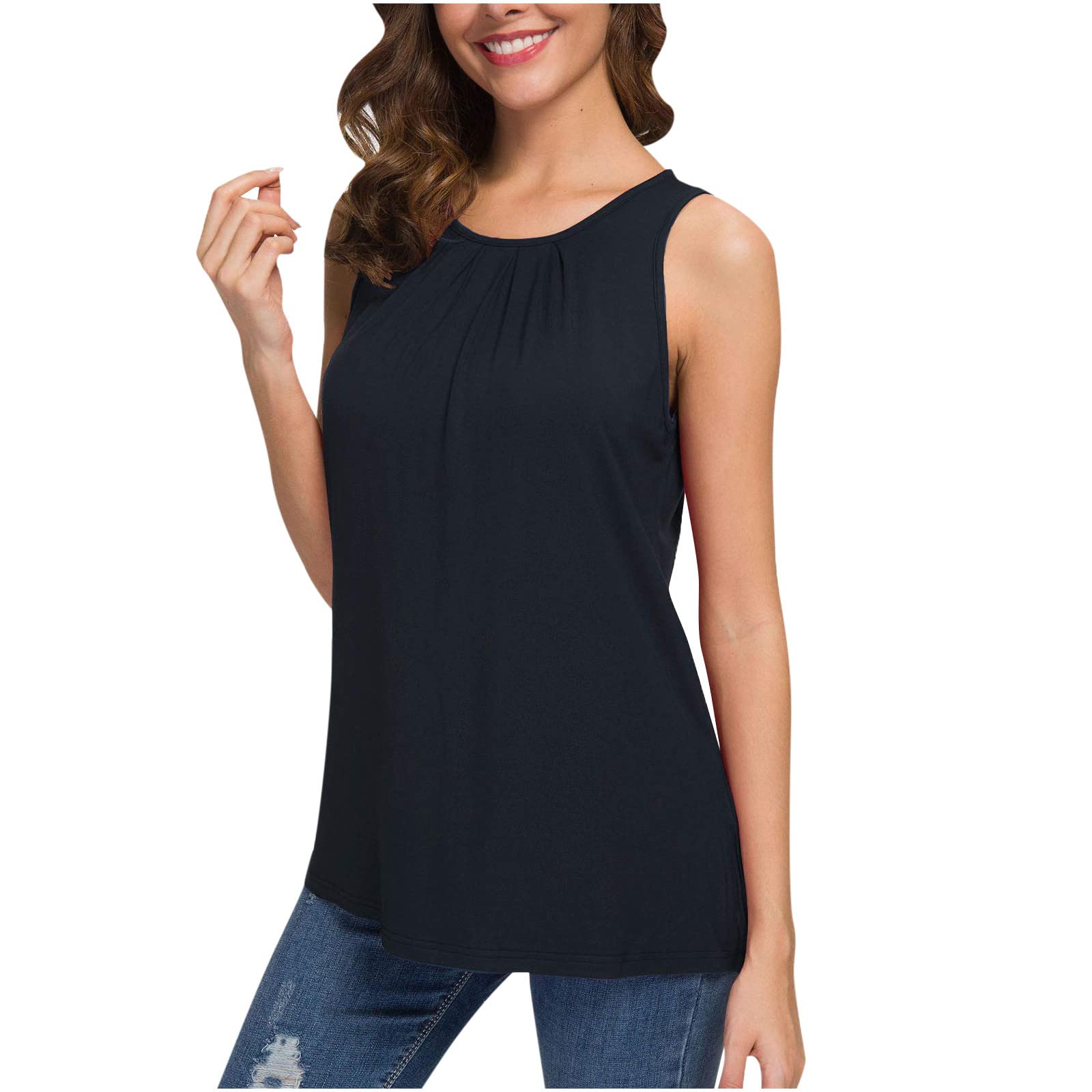 Trendy Plus Size Women's Summer Sleeveless Tank Tops - Soft Comfortable Flowy Blouses for Casual Wear, Beach Outings & Vacation | Round Neck Loose Fit Vest T-Shirts