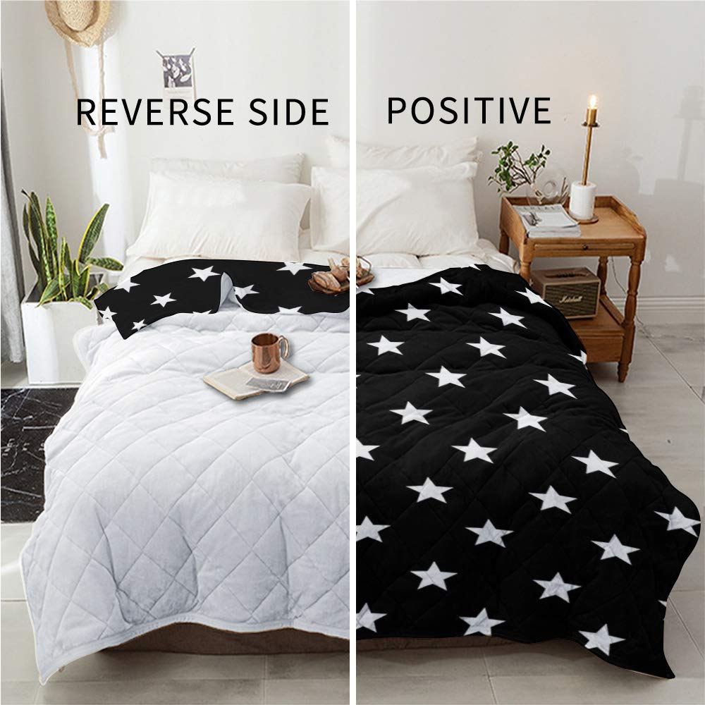 Soft Breathable Cotton Quilted Comforter - Black with White Stars Patriotic Throw Blanket | All-Season Lightweight Bedspread & Coverlet | Oversized King Size for Bed, Sofa & Home Decor