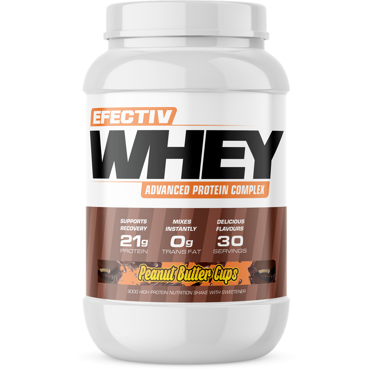 Efectiv Nutrition Whey Protein Powder 900g - Peanut Butter Cup Flavor for Muscle Recovery & Workout Supplement | Post-Workout Shake & Healthy Snack