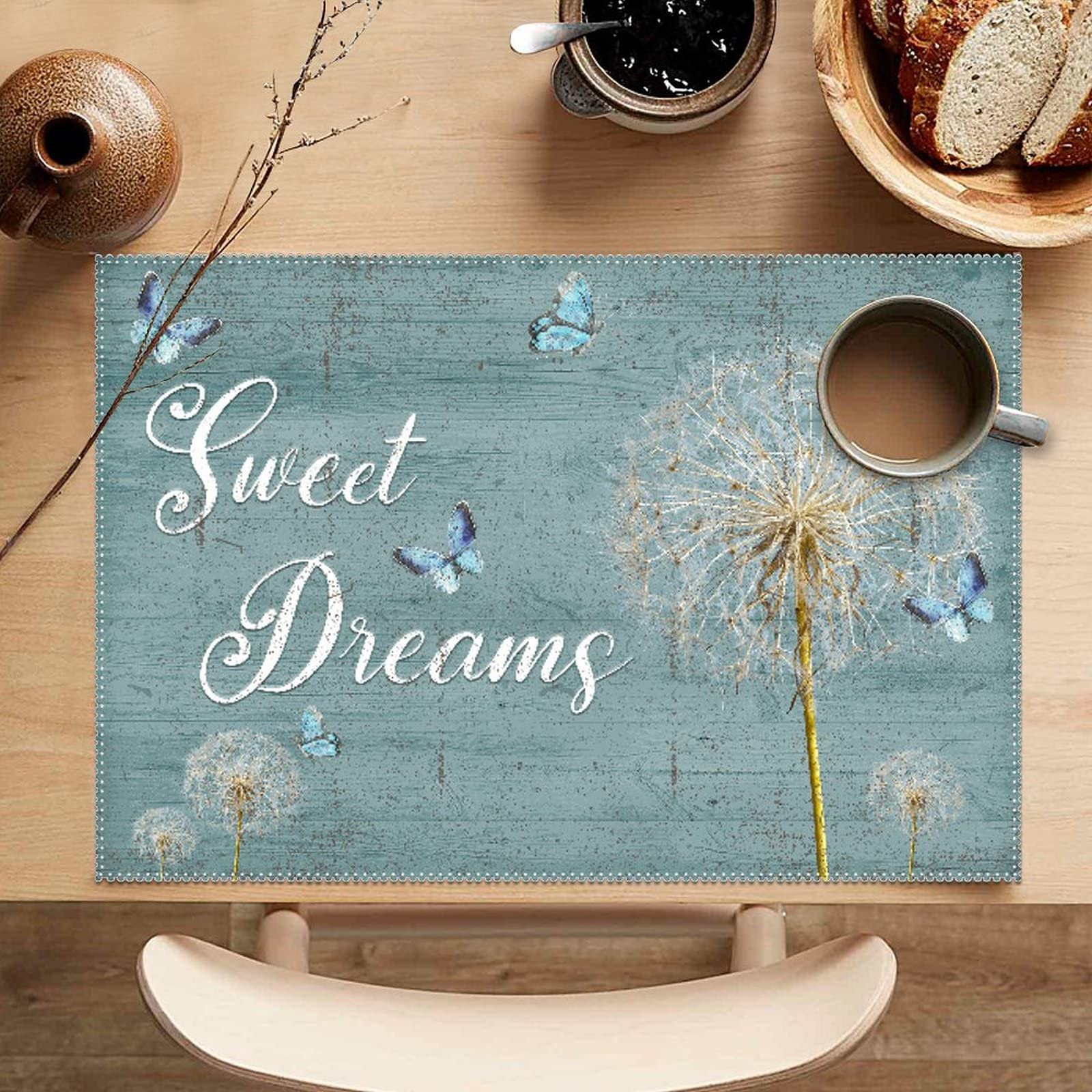 Sweet Dreams Dandelion Place Mats Set of 6 - Non-Slip Heat Resistant Table Mats for Dining, Kitchen & Dinner Parties | Perfect for Home Decor, Holiday Gatherings & Everyday Meals