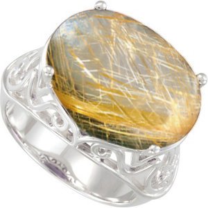 Sterling Silver Filigree Rutilated Gold Quartz Ring – Elegant Handmade Jewelry for Women, Perfect for Weddings, Parties & Special Occasions
