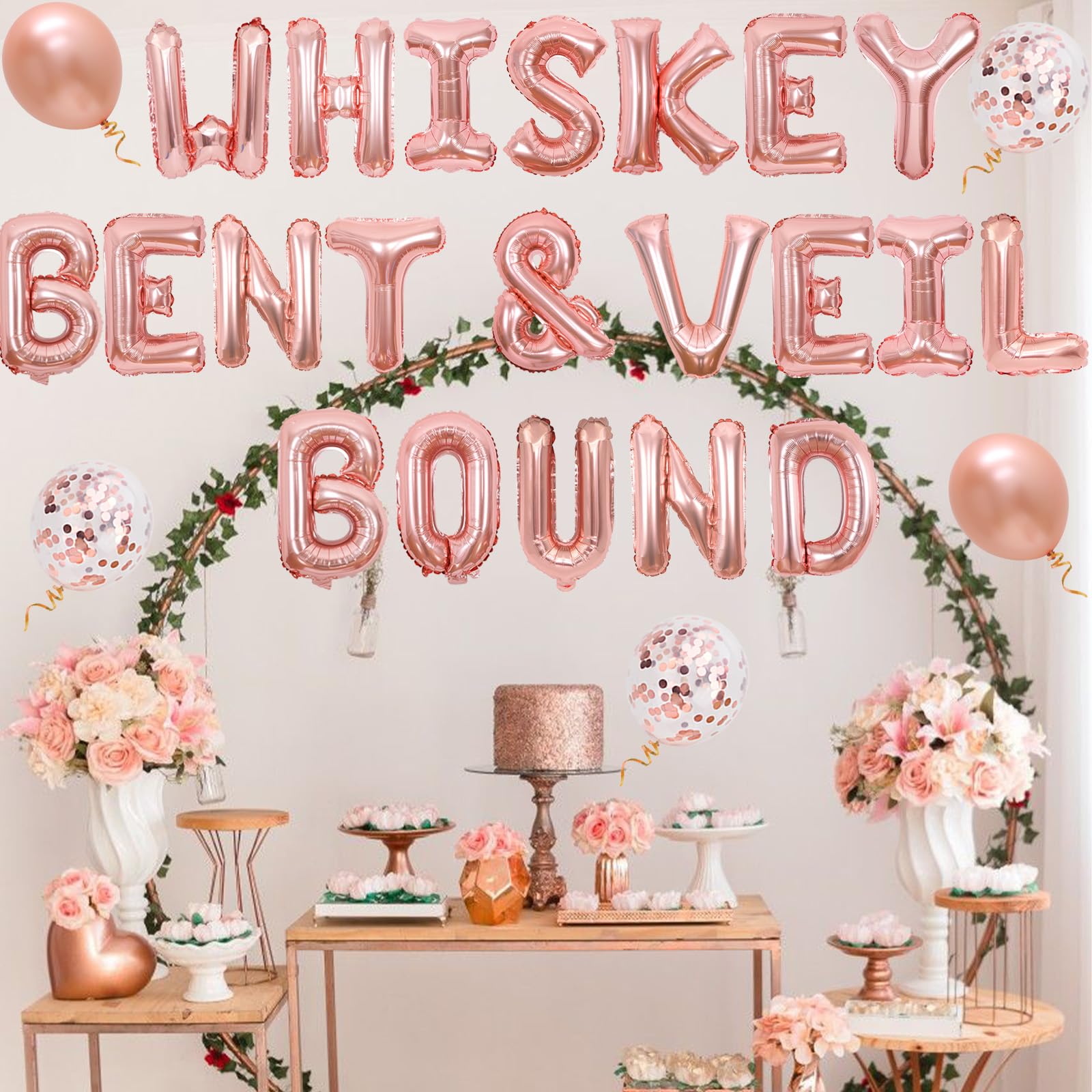 Rose Gold Nashville Bachelorette Party Decorations - Whiskey Themed Bachelor Supplies with Naughty Banner, Diamond Ring & Bottle Foil Balloons for Bridal Shower, Engagement Party & Girls Night Out