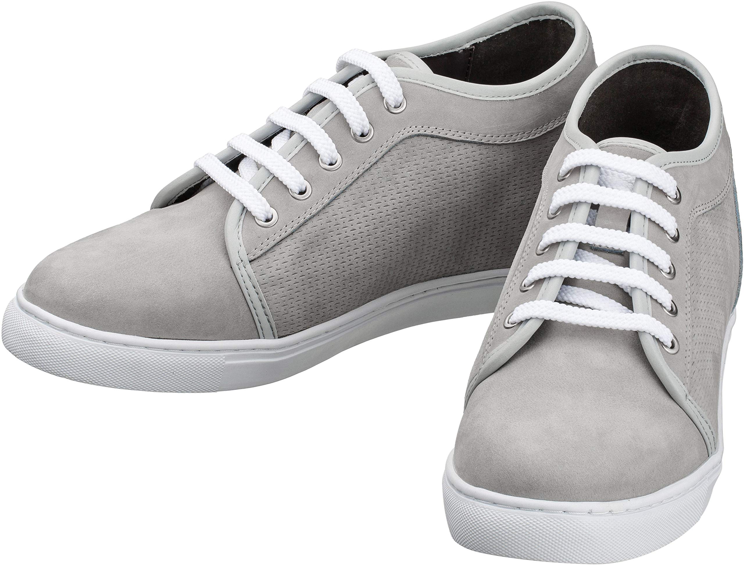 CALTO Men's Elevator Shoes - 2.6 Inches Height Increase, Invisible Lace-up Sneakers, Cement Nubuck Lightweight Classic Design - Size 11 D(M) US Grey - Perfect for Work, Dating & Formal Occasions