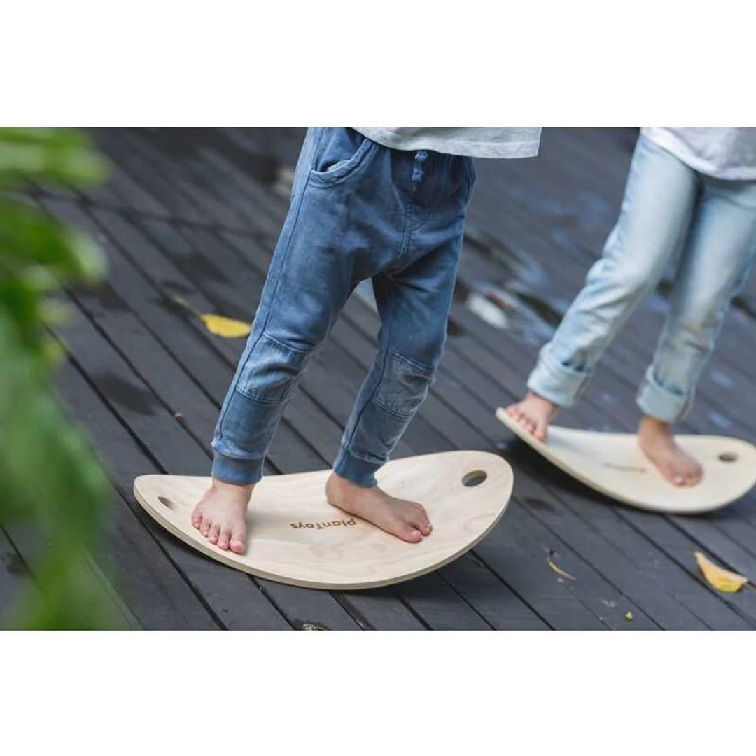 PlanToys Wooden Balance Board for Kids - Natural Wood Wobble Board for Toddler Balance Training, Yoga, and Play - Perfect for Indoor & Outdoor Activities