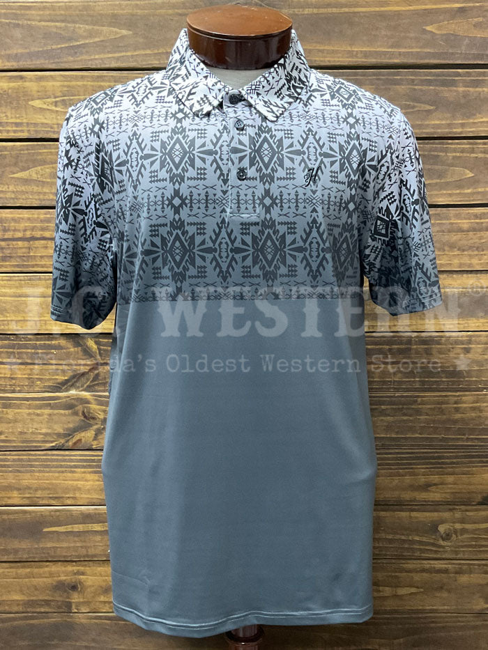 Hooey HP034AZGY Men's Aztec Black Cowboy Golf Polo Shirt - Breathable Performance Shirt for Weekend Wear, Golfing & Western Style Outfits