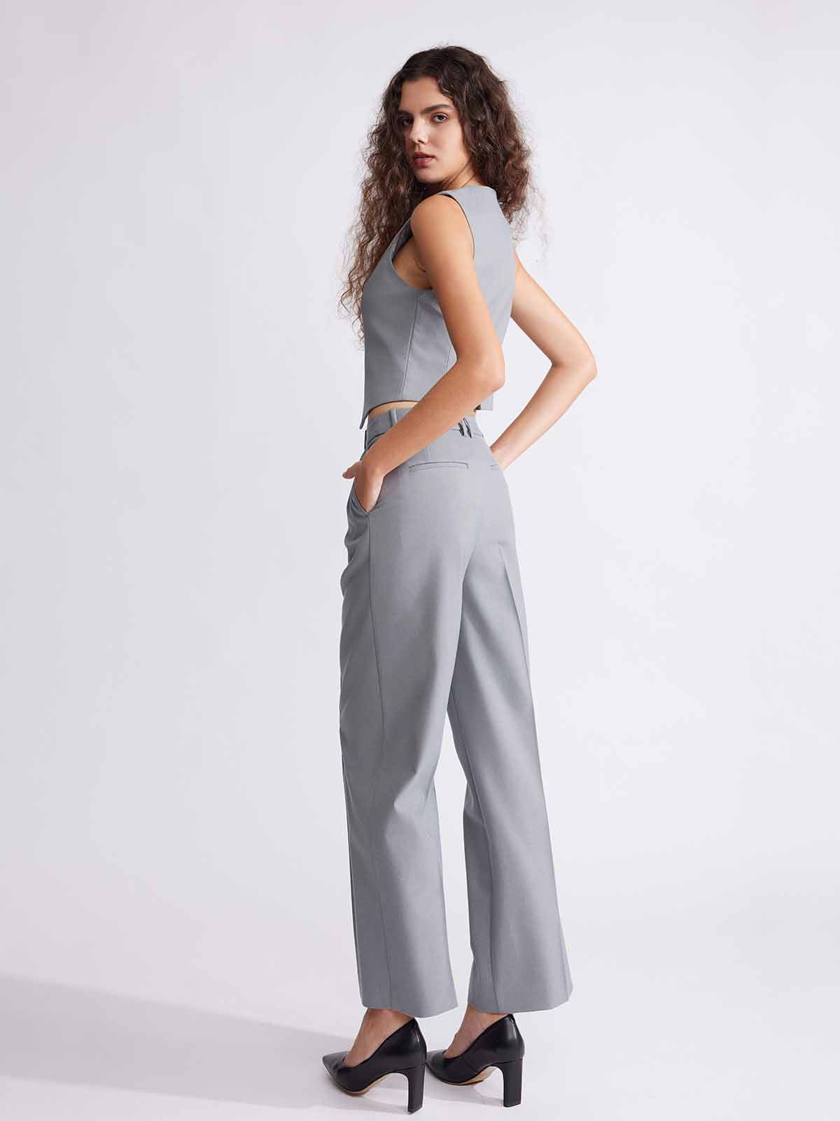 ASOBIO Women's Relaxed Fit Straight Leg Wool Blend Trousers - Comfortable Winter Work Pants for Office & Casual Wear