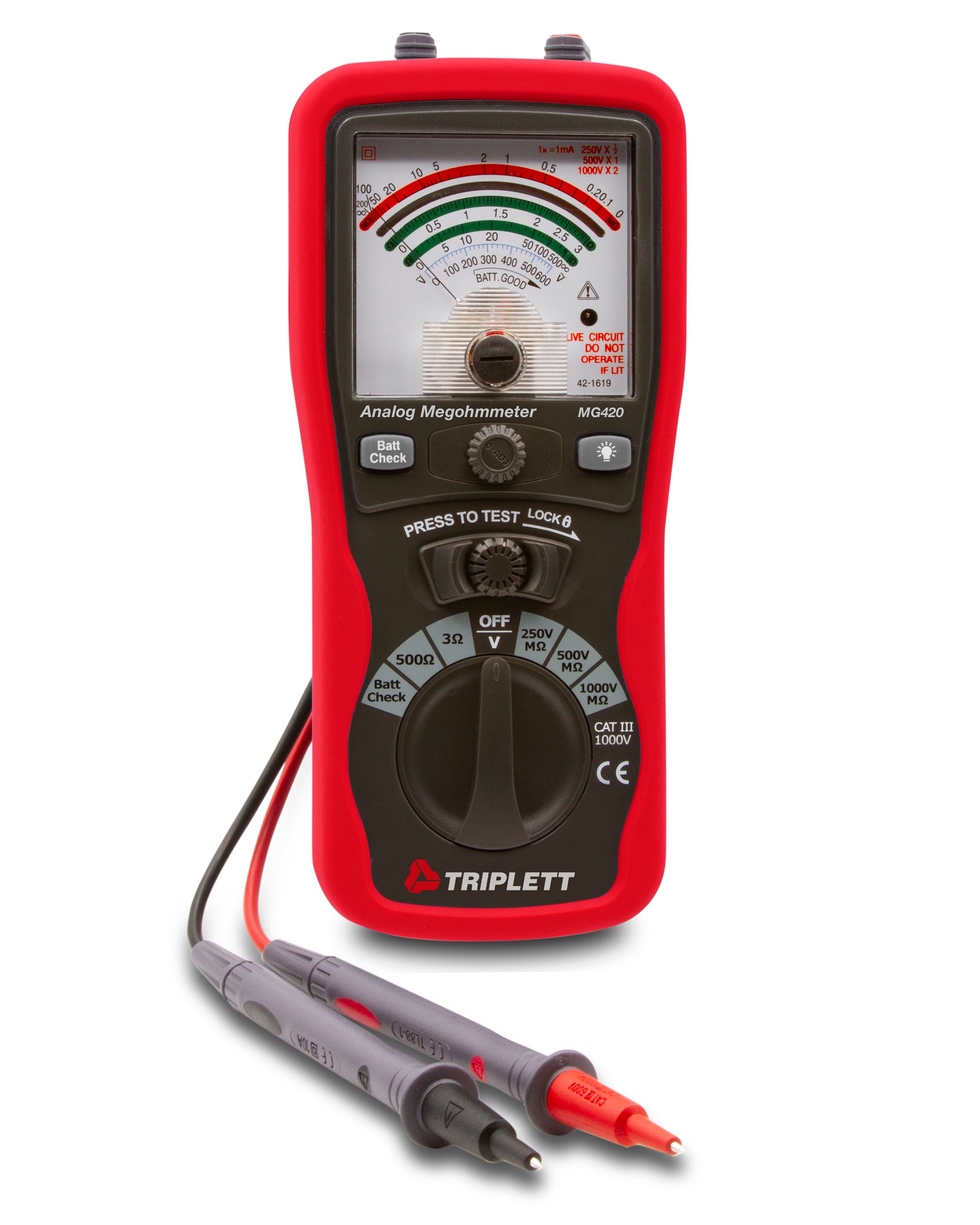 MG420 Analog Insulation Tester - 500V/1000V Megohmmeter for Electrical Safety Testing - Perfect for Home, Industrial and HVAC Maintenance