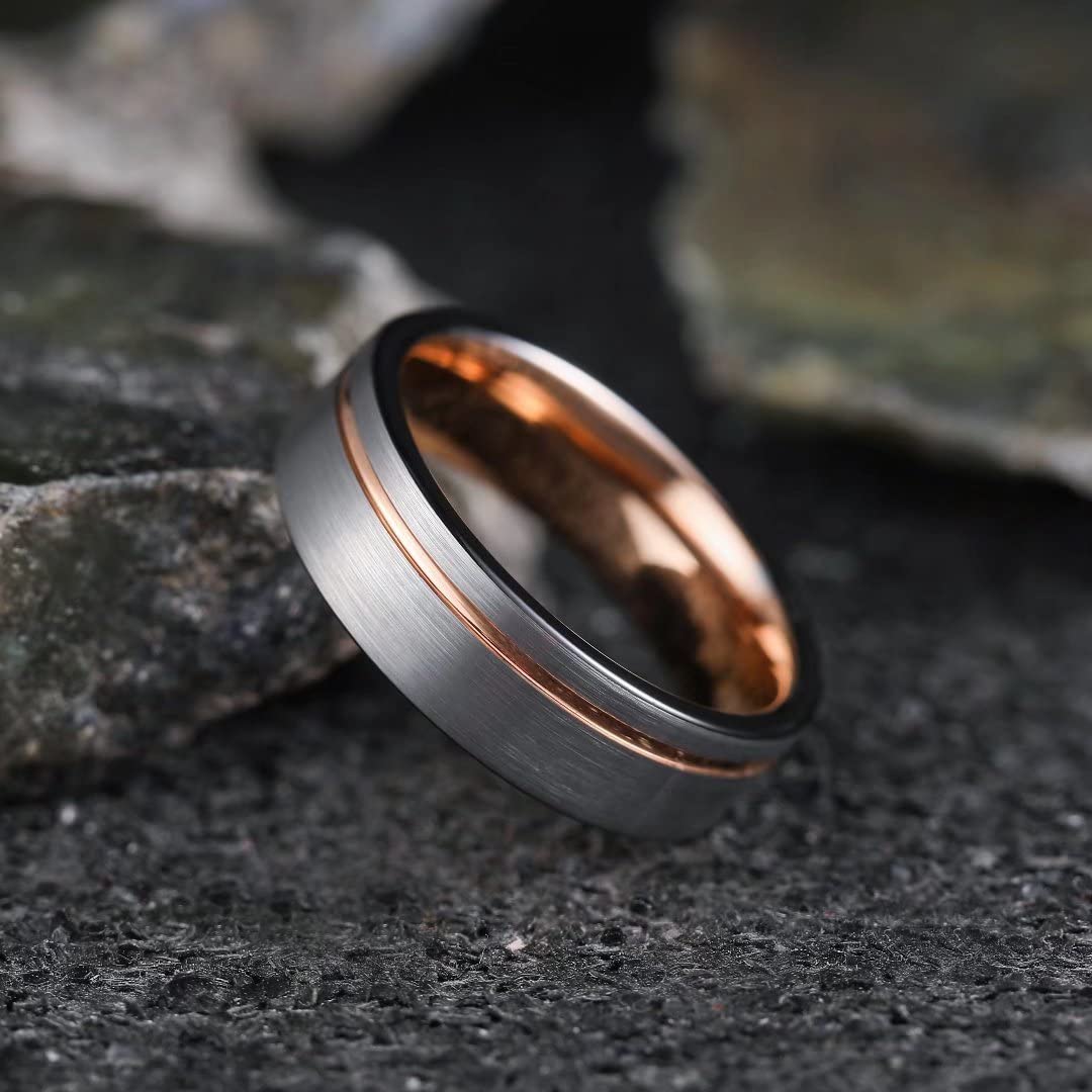 King Will LOOP Men's & Women's Tungsten Carbide Wedding Band - 6mm/8mm Comfort Fit Ring in Black, Silver, Blue & Brushed Gold - Durable & Scratch-Resistant Groove Design for Everyday Wear & Special Occasions