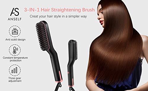 WT-023 3-in-1 Electric Straightening Brush - Fast Heating Hair Styler for Men's Beard & Women's Hair - Works on Long & Short Hair - Perfect for Home, Travel & Salon Use