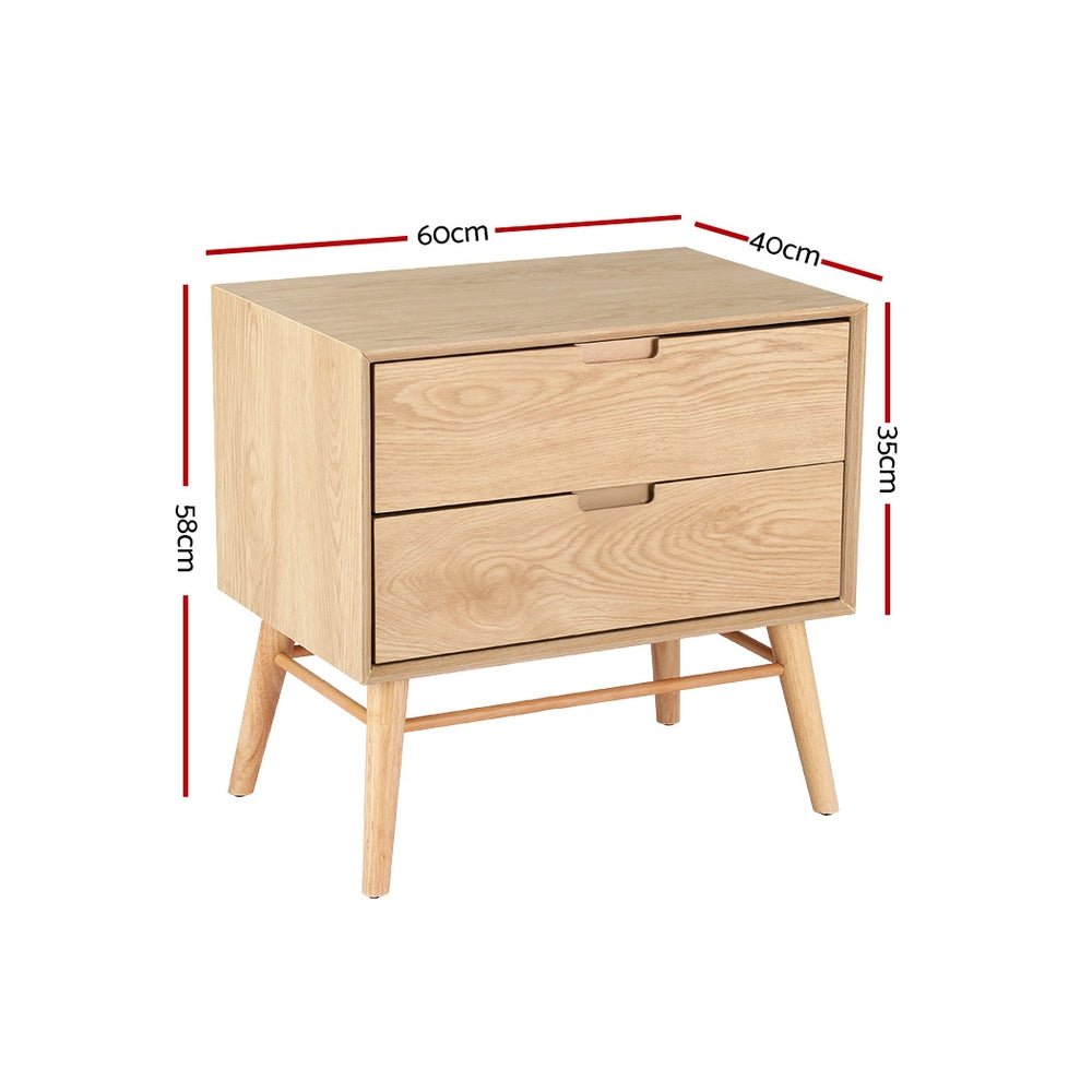 Gino Oak Bedside Table with 2 Drawers - Nightstand for Bedroom, Living Room, or Office - Compact Storage Solution with Drawers for Books, Lamps, and Essentials