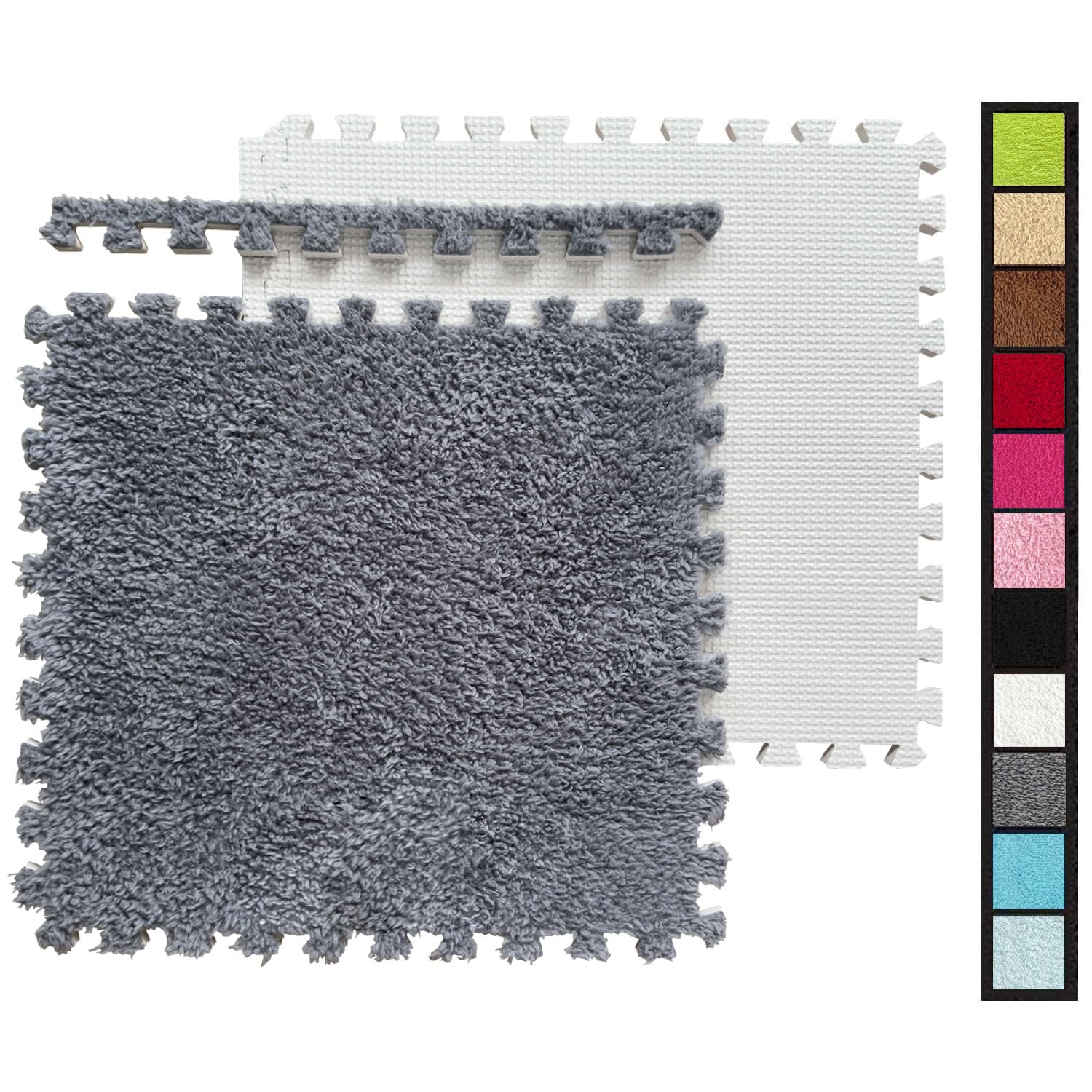 12-Piece Shaggy Interlocking Foam Carpet Tiles - 12