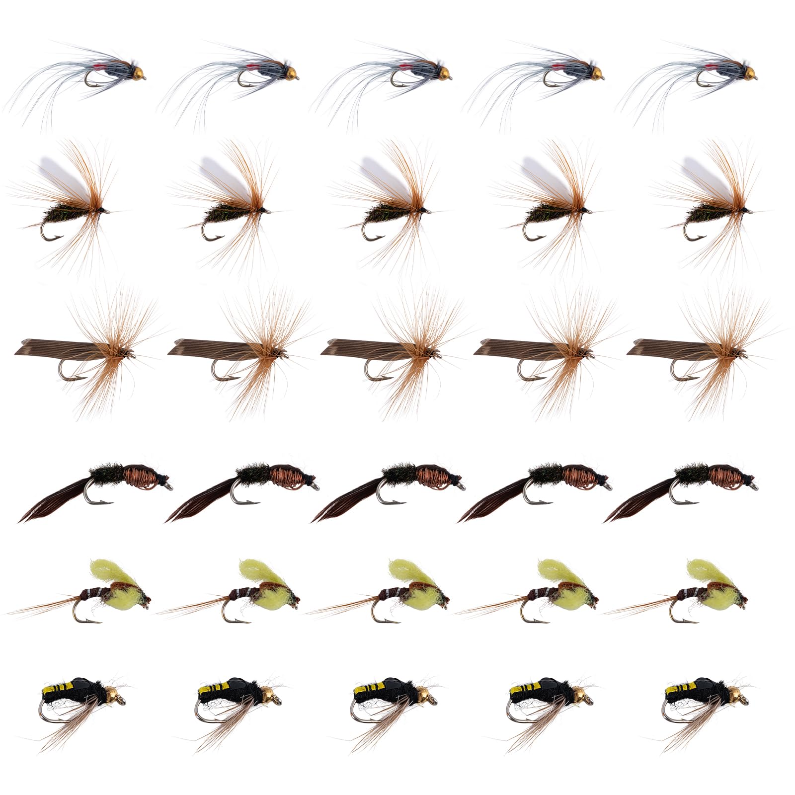 Goture 30pcs Fly Fishing Flies Kit - Dry Flies, Wet Flies, Streamers & Nymphs for Trout, Bass, Steelhead & Salmon - Perfect Fly Fishing Lures & Gifts for Men (Great for Freshwater & Saltwater Fishing)