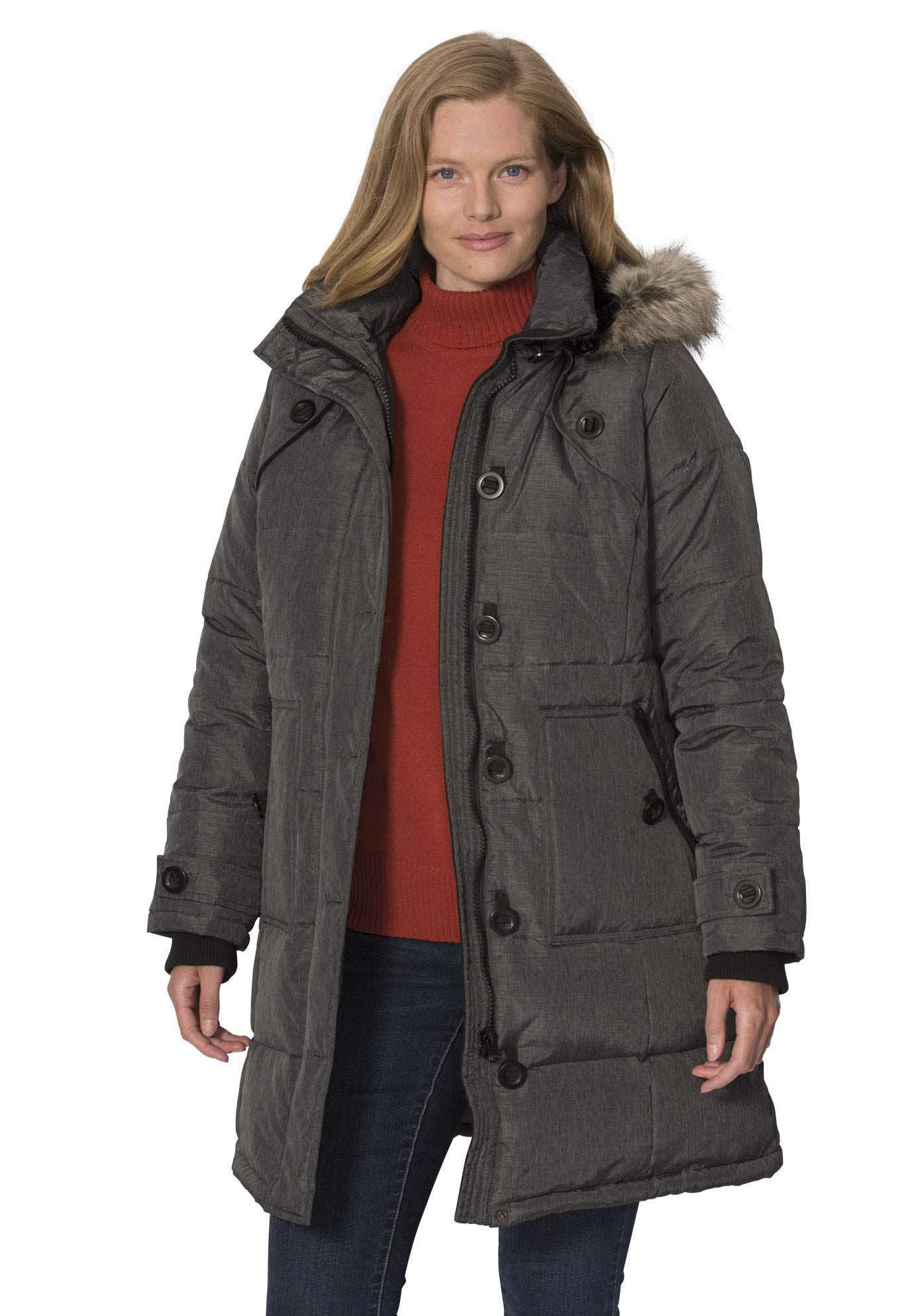 Woman Within Women's Plus Size Heathered Down Puffer Coat - Warm Winter Jacket for Cold Weather, Outdoor Activities & Casual Wear