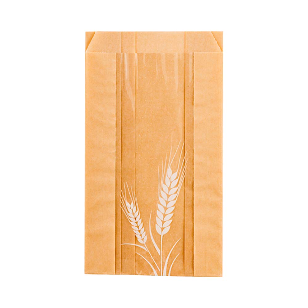Bag Tek 4.8 x 2.8 x 8.5 Inch 100-Pack Greaseproof Baguette Paper Bags with Clear Window | Micro Perforated Brown Bakery Bread Bags | Disposable & Freezable for Restaurants, Bakeries & Home Use