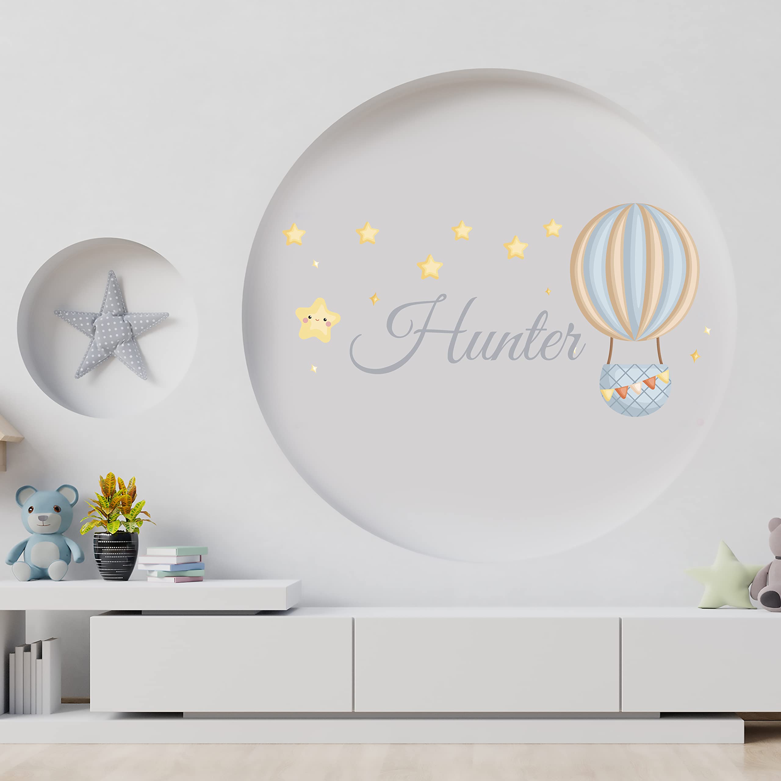 Personalized Name Wall Decal - Stars & Balloon Theme Nursery Decor - Custom Removable Wall Sticker for Boys Bedroom - Kids Room Mural Art (WM242) | Perfect for Birthday Parties, Baby Showers & Nursery Wall Decor