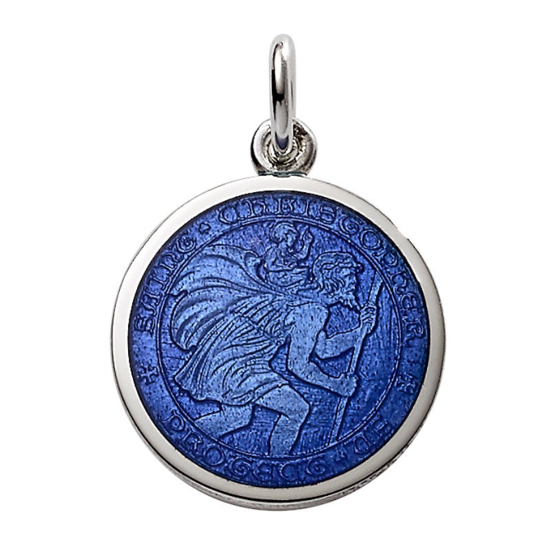 St. Christopher Medal Pendant - Sterling Silver with Enamel Detail | Religious Jewelry for Travel Protection & Spiritual Gifts