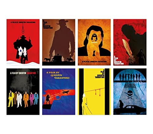 Quentin Tarantino 8 Minimalist Movie Posters - Set of Cult Film Art Prints (8x10 Inches) for Home Theater Decor & Film Lover Gifts