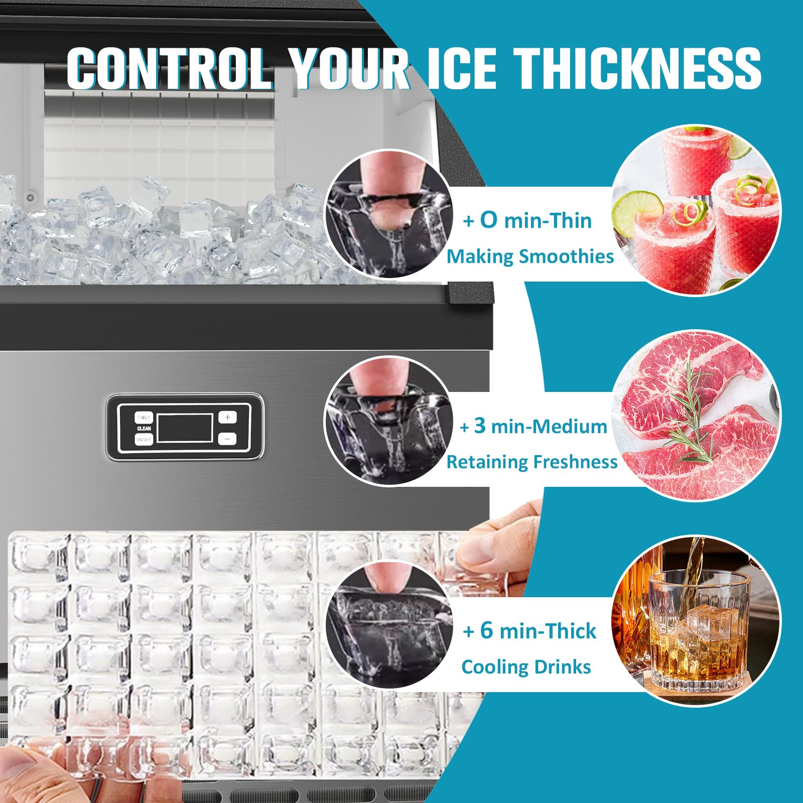 120lbs/24H Commercial Ice Maker Machine - Stainless Steel Under Counter Ice Machine with 33lbs Storage, Self-Clean, 48 Cubes/11mins - Perfect for Restaurants, Bars, Cafes, and Home Use