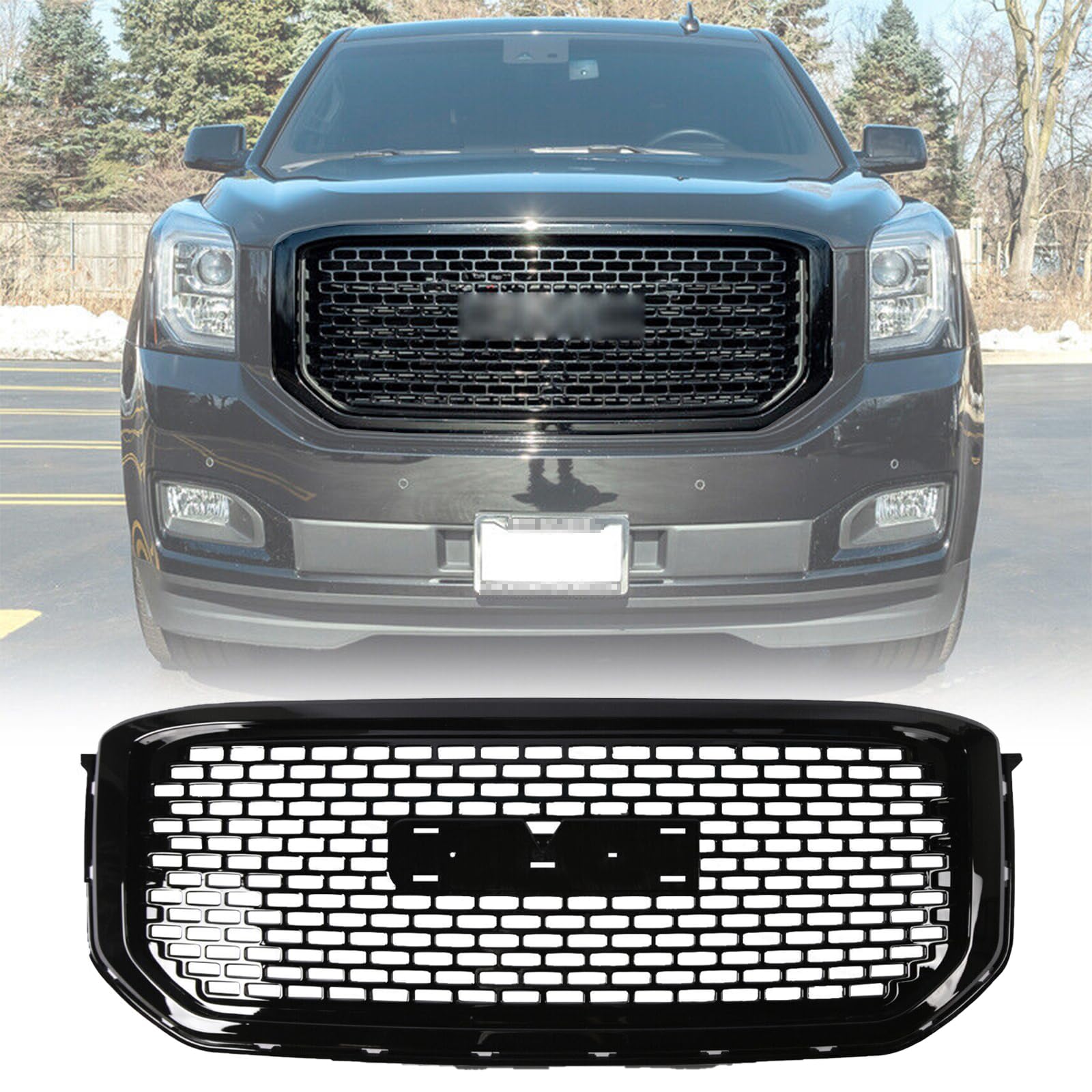 Gloss Black Front Bumper Grille Replacement for 2015-2020 GMC Yukon XL SLE - Mesh Intake Grille Guard (Fits Part #84119634, 22936420) - Perfect for Off-Roading & Truck Customization