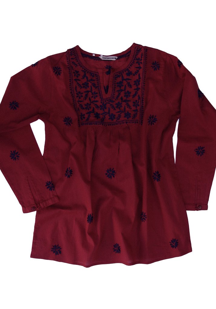 Ayurvastram Pure Cotton Hand Embroidered Boho Peasant Blouse Top Tunic for Women | Floral Embroidered Casual Tunic | Perfect for Festivals, Beach & Boho Fashion Outfits