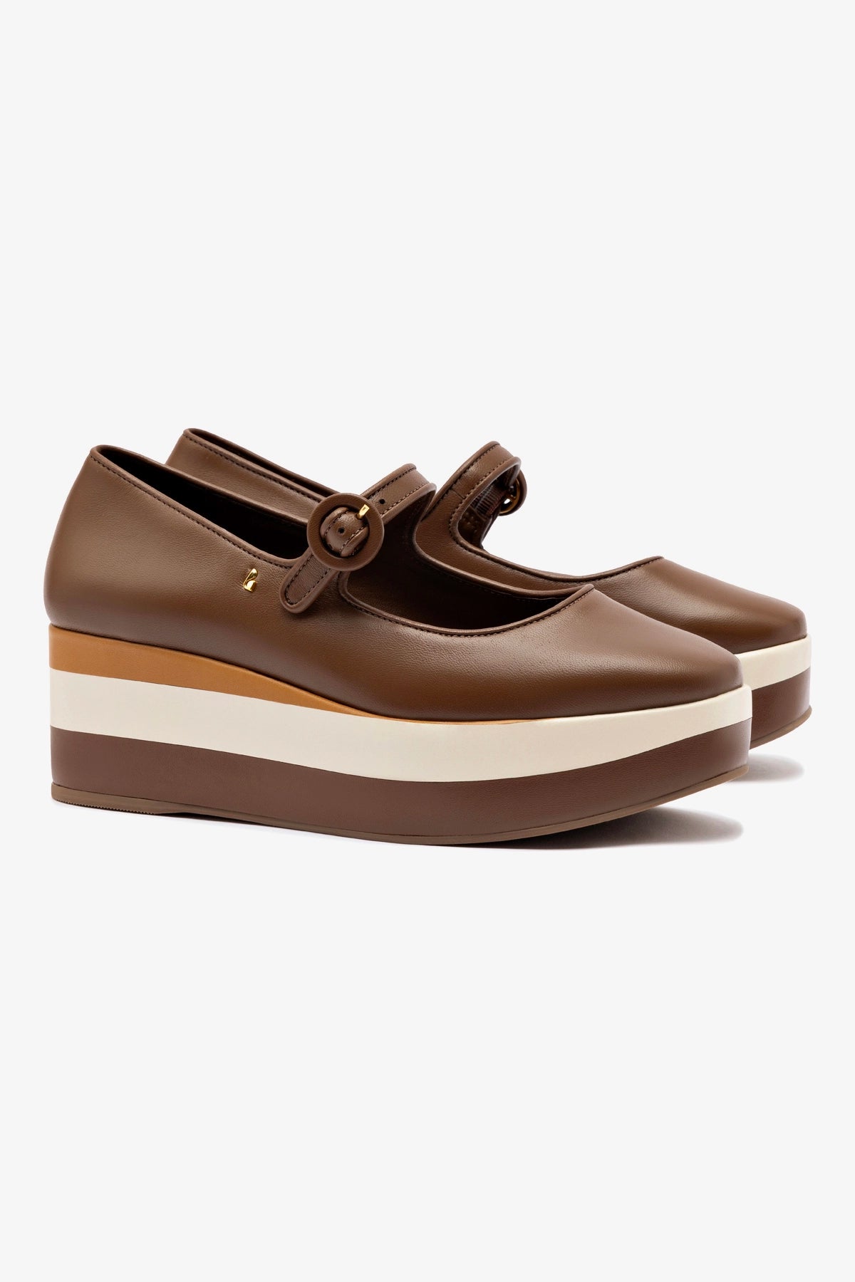 Blair Flatform Sandals in Burnt Umber, Biscuit & Ivory Leather - Comfortable Women's Platform Shoes for Casual Outfits, Summer Wear & Boho Style